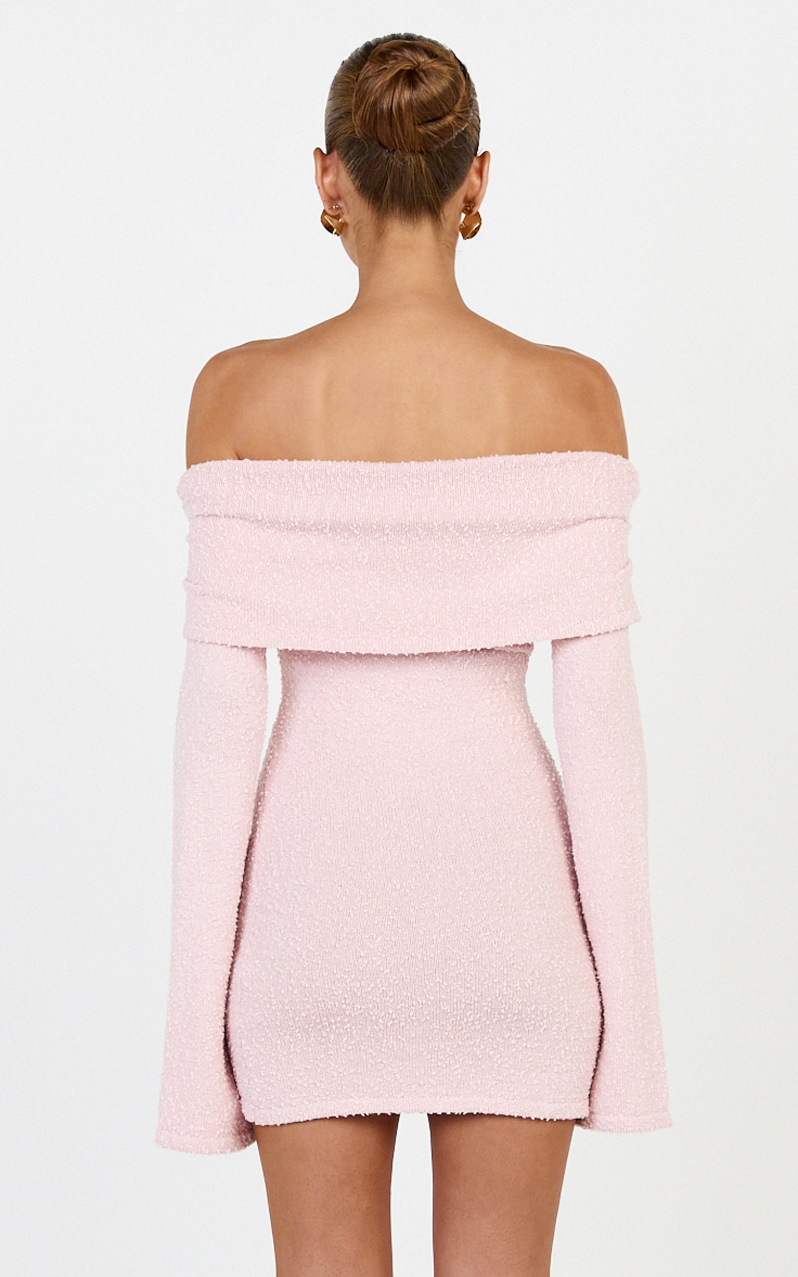 Pietra Mini Elbise - Pembe Triko Omuzları Açık Elbise