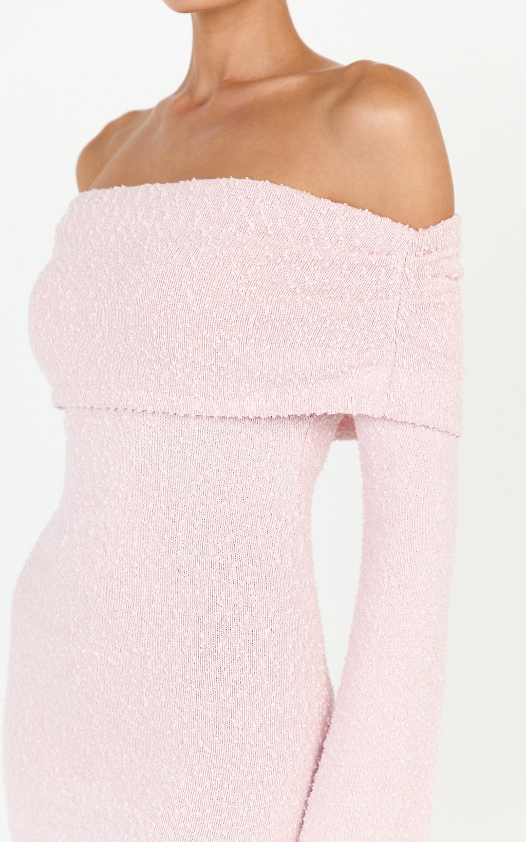 Pietra Mini Elbise - Pembe Triko Omuzları Açık Elbise