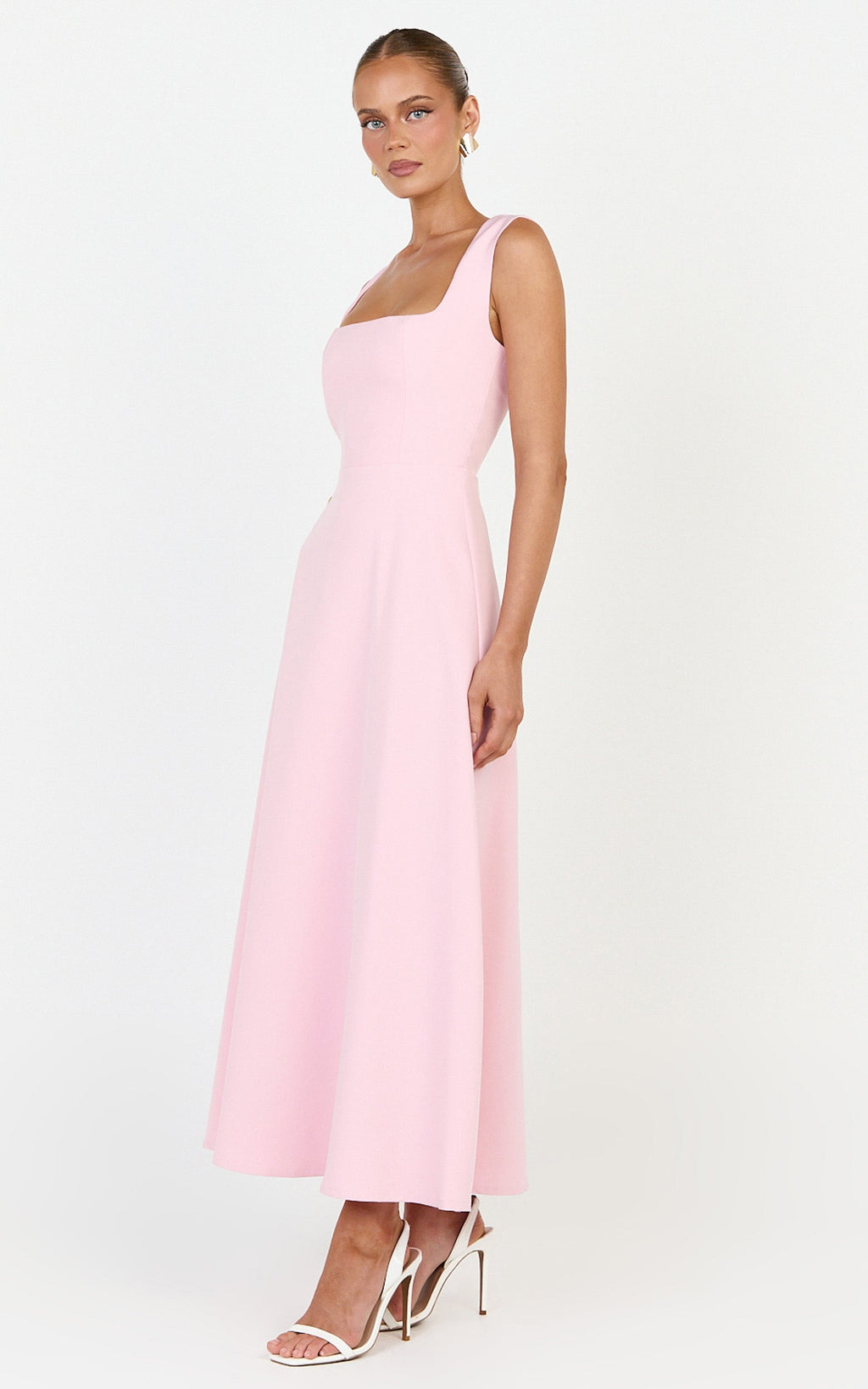 Zinnia Midi Elbise - Pembe Kare Yaka A Kesim Elbise
