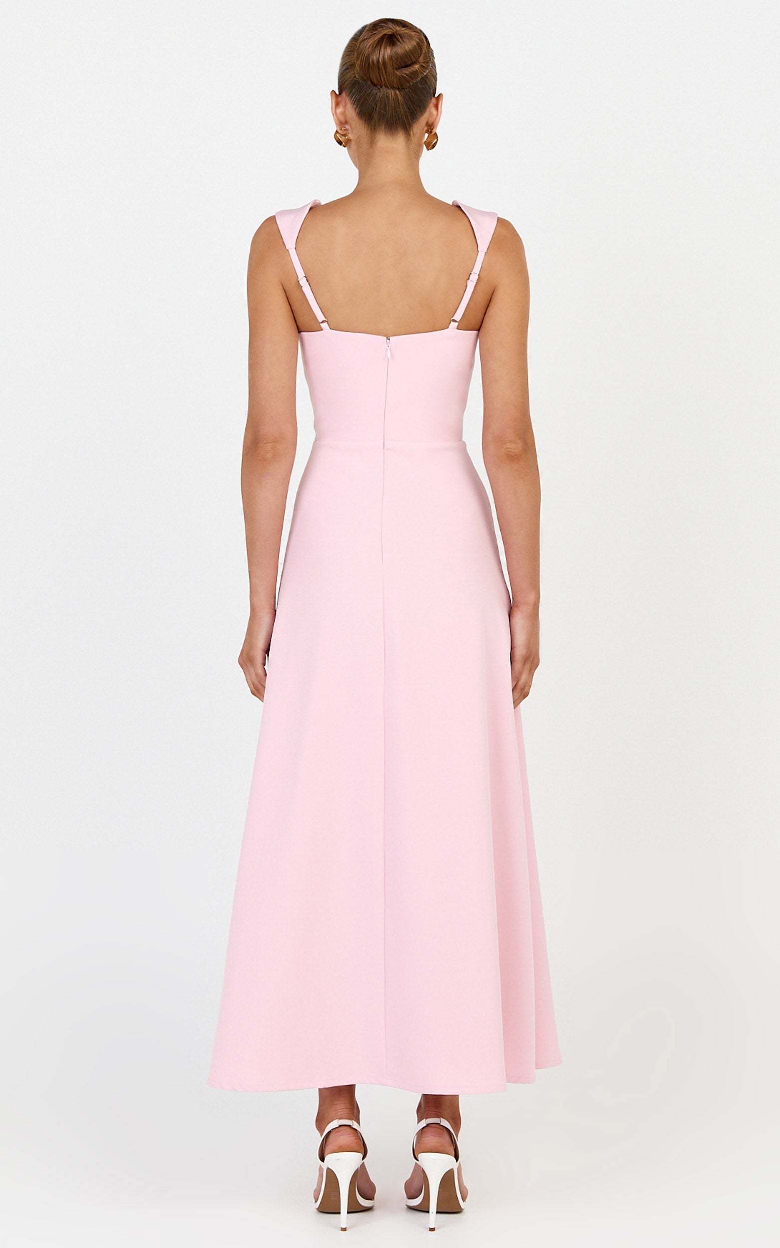 Zinnia Midi Elbise - Pembe Kare Yaka A Kesim Elbise