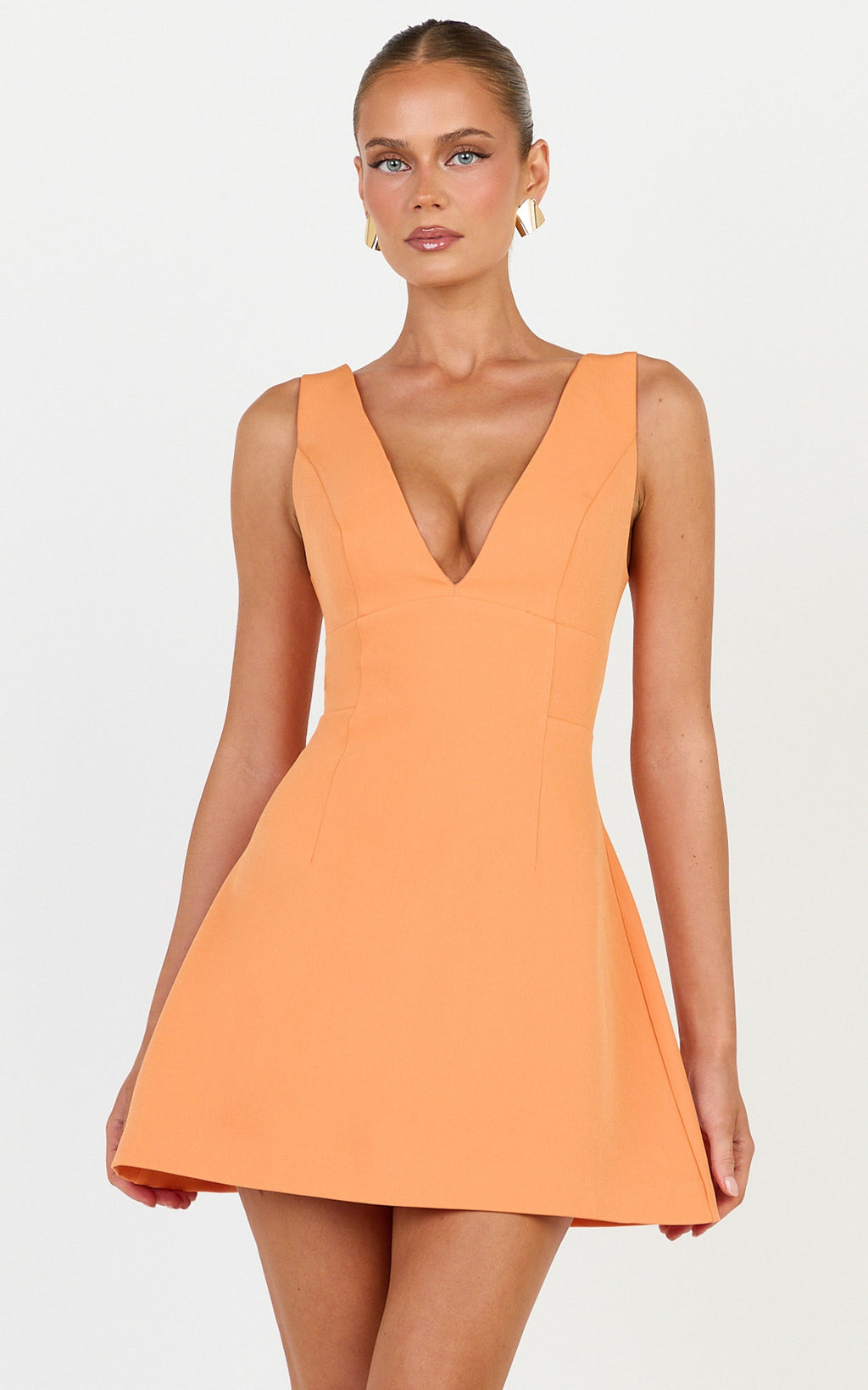 Karissa Mini Elbise - Turuncu V Yaka Fit & Flare Elbise