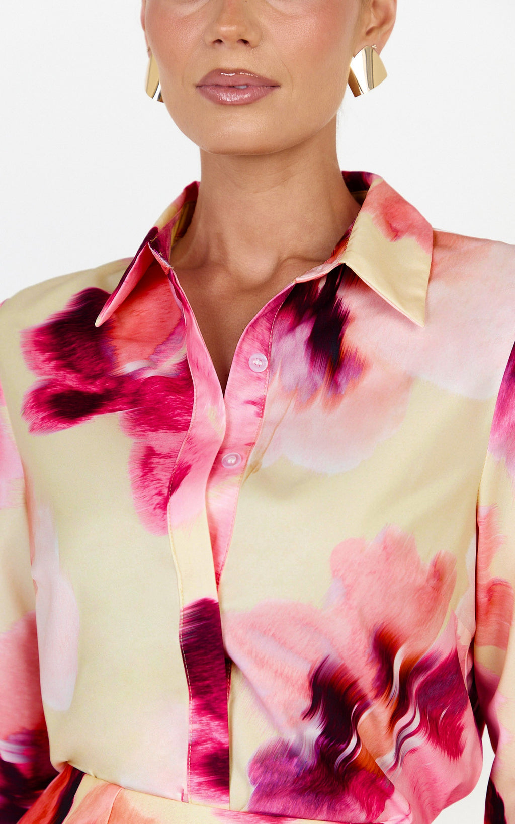 Sailor Üst - Floral Bloom Desenli Yakalı Düğmeli Uzun Kollu Üst