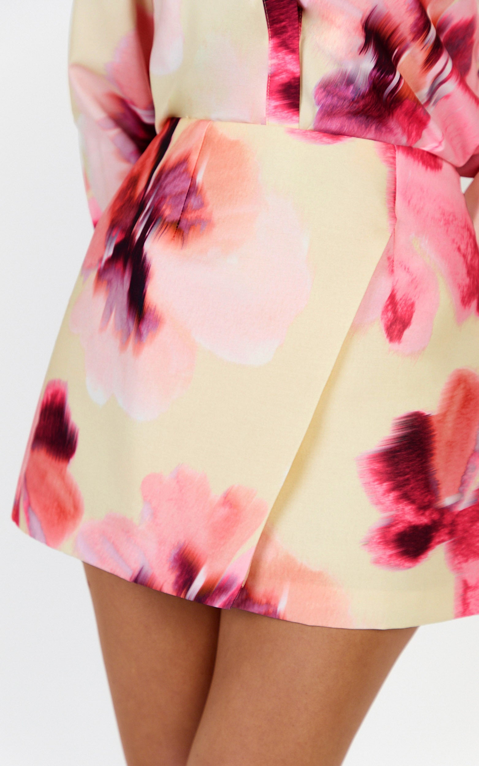 Sailor Mini Etek - Floral Bloom Desenli Orta Bel Anvelop Görünümlü Etek