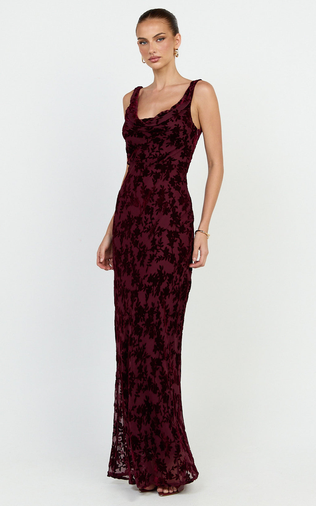 June Maxi Elbise - Bordo Degaje Yaka U Sırt Slip Elbise