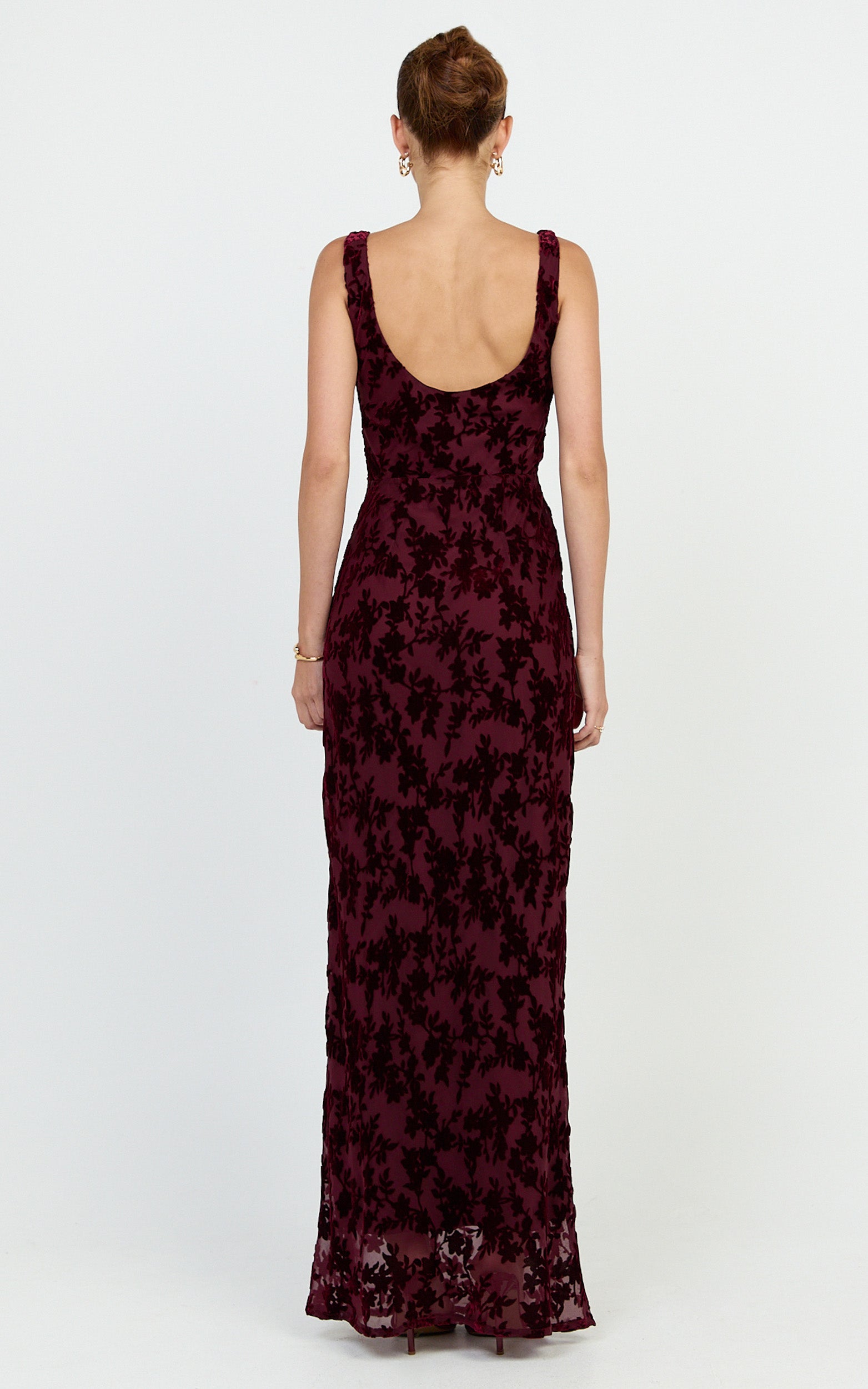 June Maxi Elbise - Bordo Degaje Yaka U Sırt Slip Elbise
