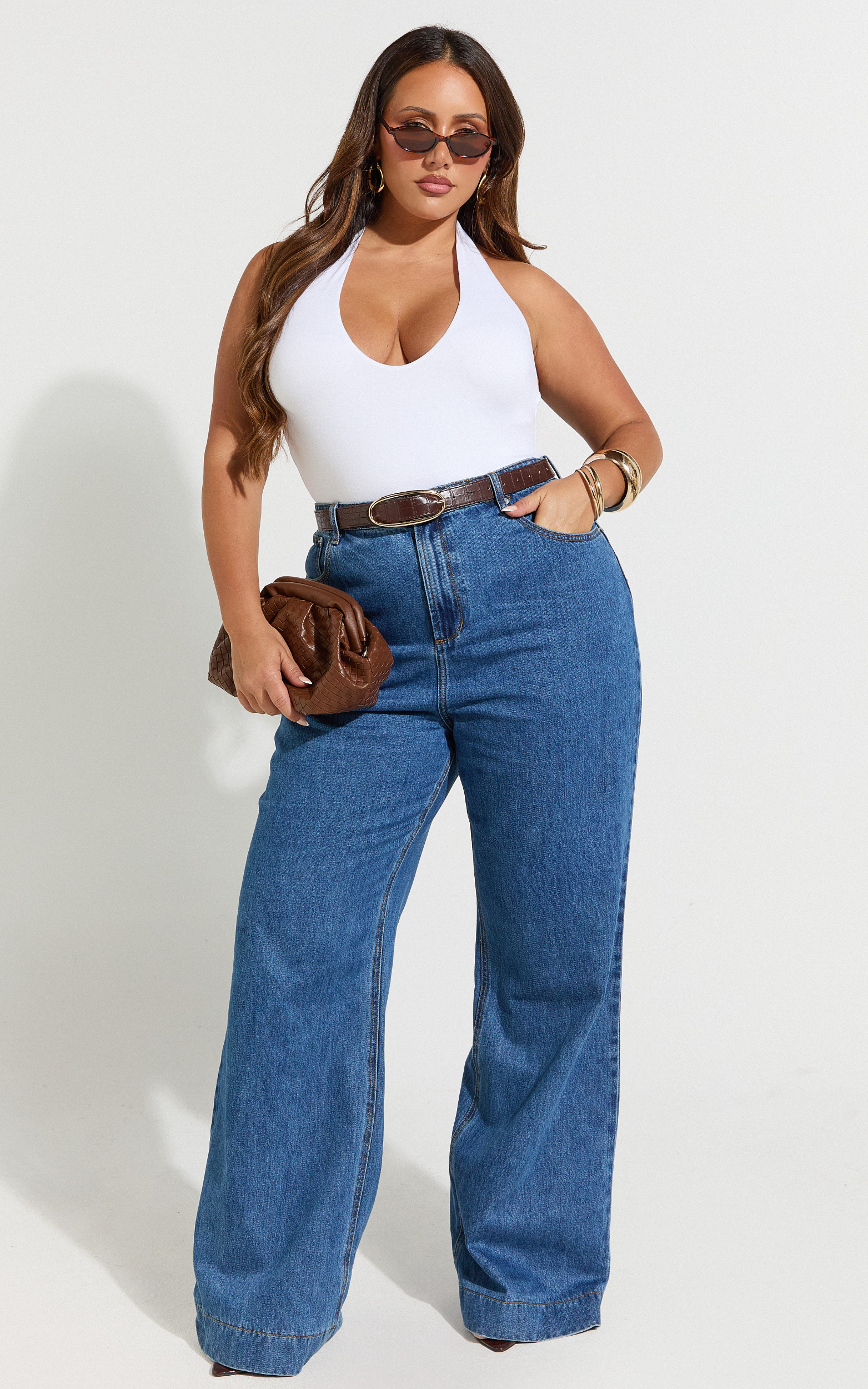 Therese Jean - Koyu Mavi Yıkamalı Yüksek Bel Bol Paça İspanyol Kesim Geri Dönüştürülmüş Denim Jean
