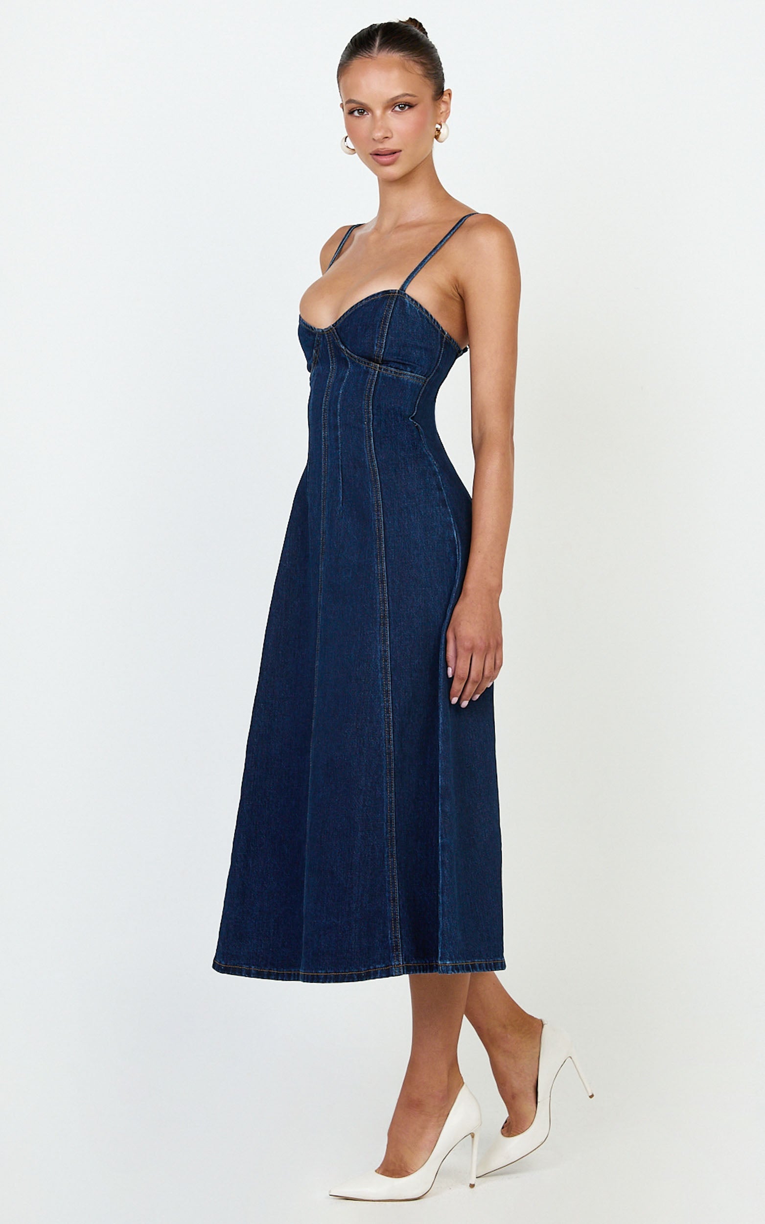 Prisha Midi Elbise - İndigo Yıkamalı Geri Dönüştürülmüş Denim Fit & Flare Elbise