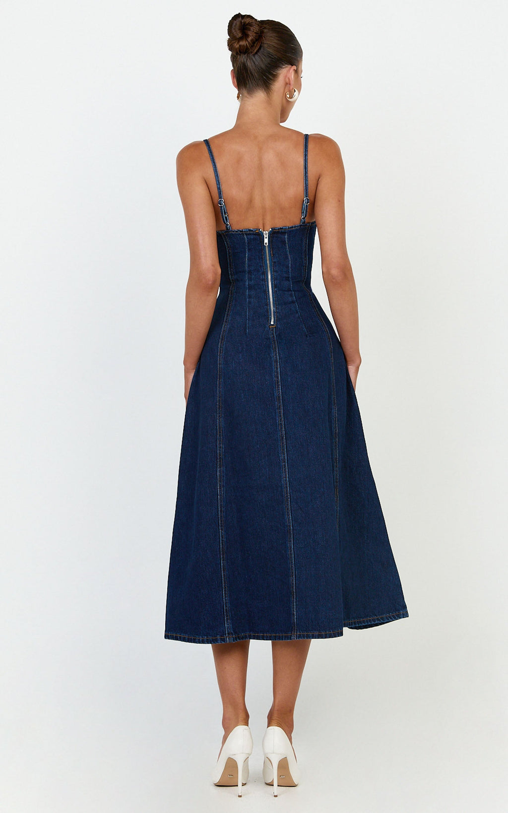 Prisha Midi Elbise - İndigo Yıkamalı Geri Dönüştürülmüş Denim Fit & Flare Elbise