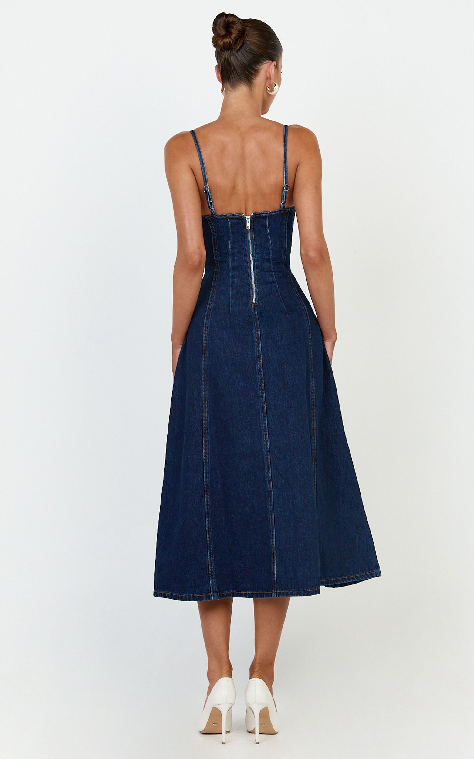 Prisha Midi Elbise - İndigo Yıkamalı Geri Dönüştürülmüş Denim Fit & Flare Elbise