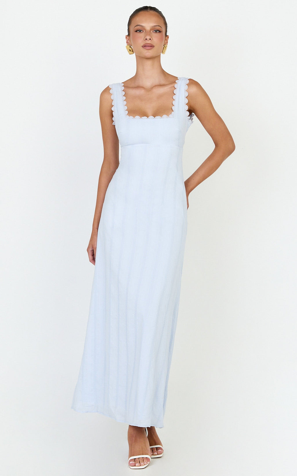 Roxanne Midi Elbise - Açık Mavi Kare Yaka Fit & Flare Elbise