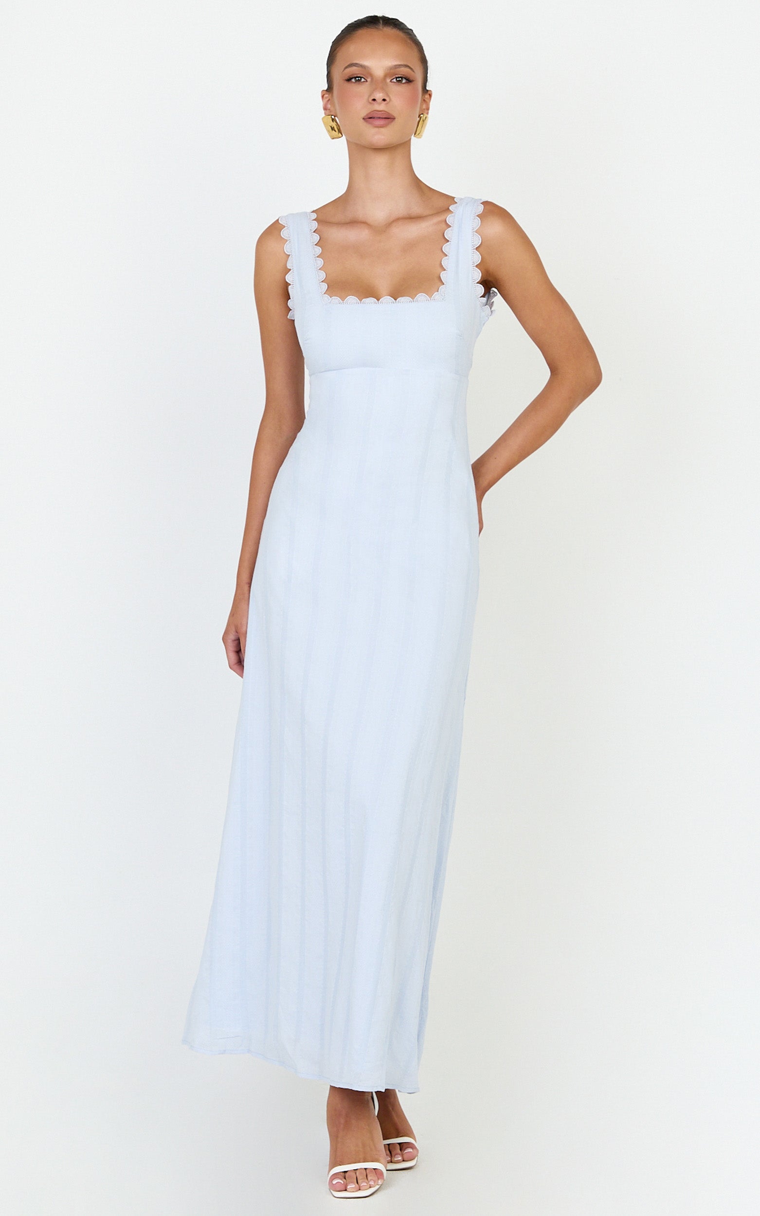Roxanne Midi Elbise - Açık Mavi Kare Yaka Fit & Flare Elbise