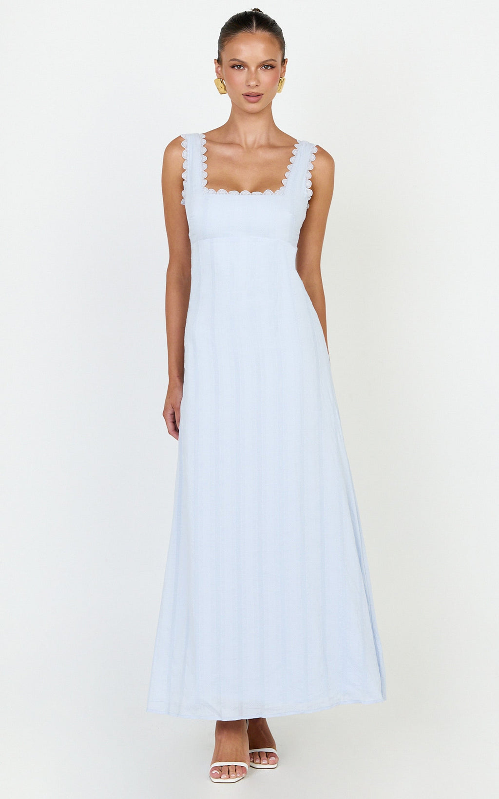 Roxanne Midi Elbise - Açık Mavi Kare Yaka Fit & Flare Elbise
