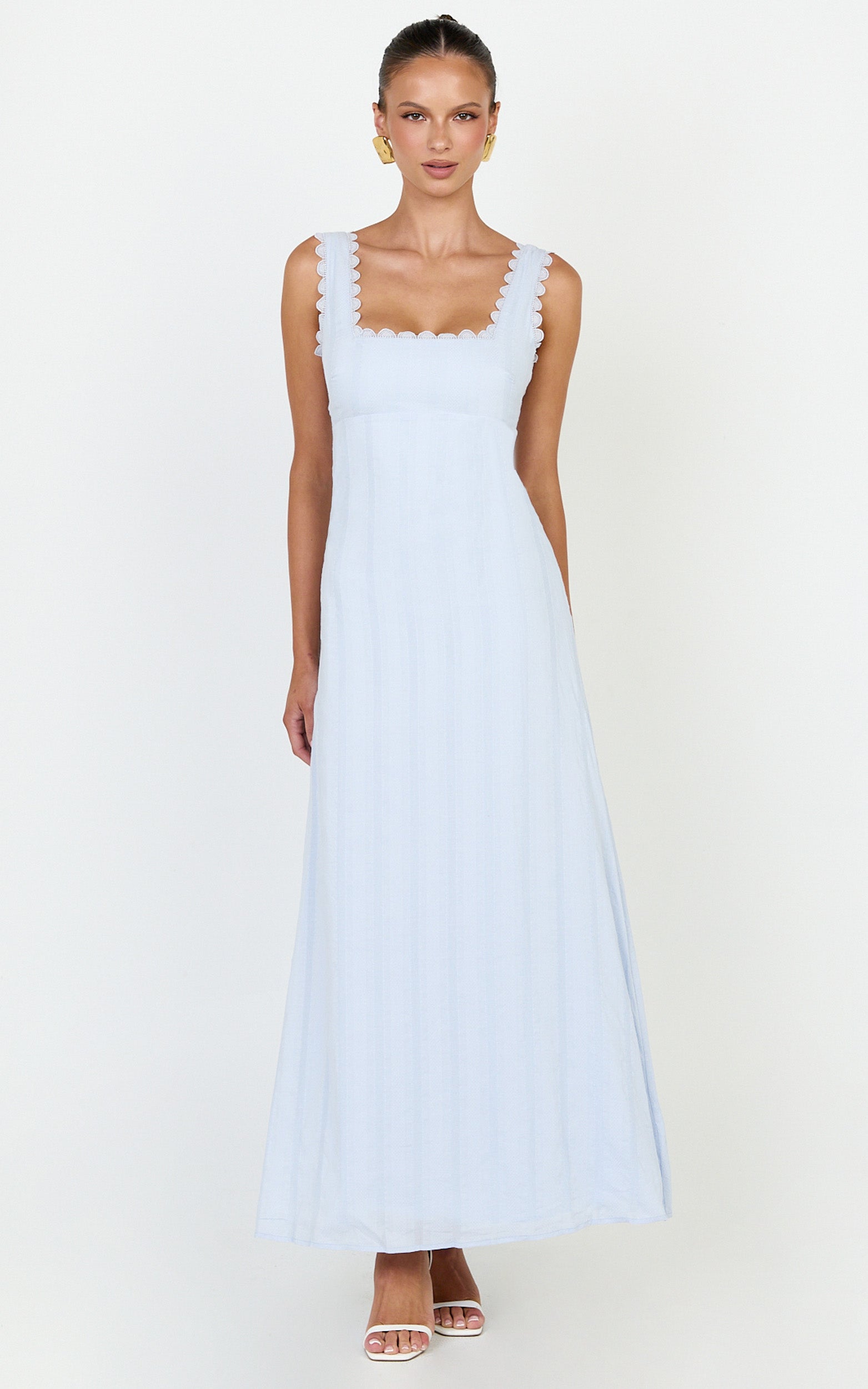 Roxanne Midi Elbise - Açık Mavi Kare Yaka Fit & Flare Elbise