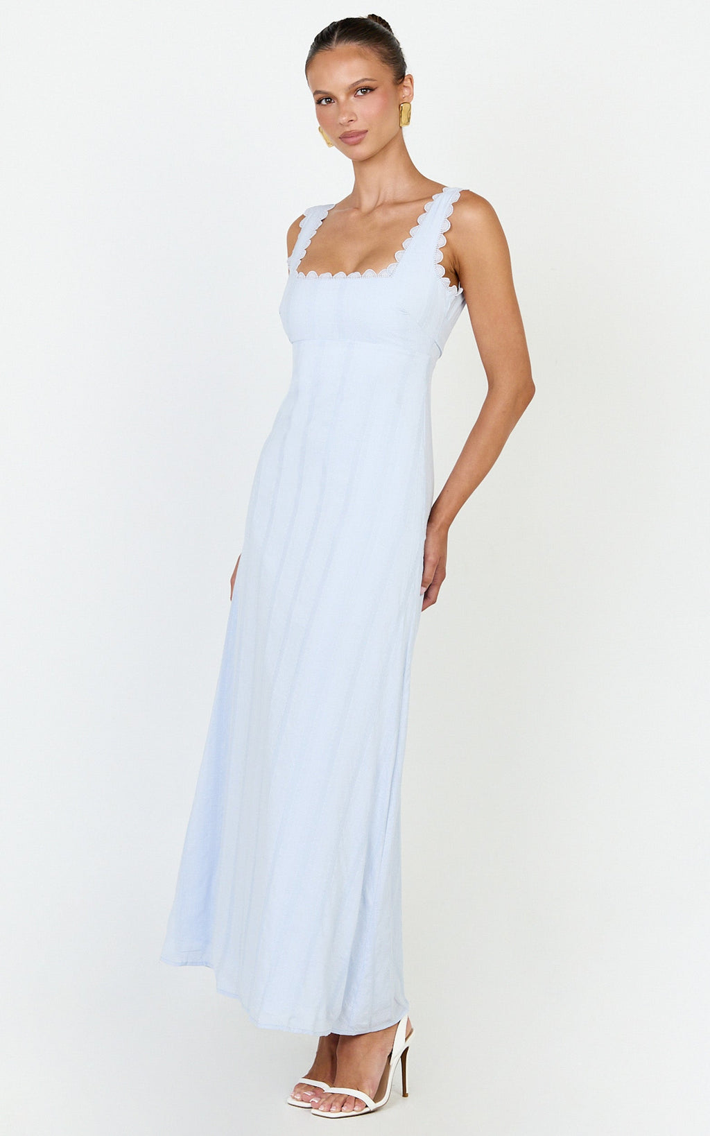 Roxanne Midi Elbise - Açık Mavi Kare Yaka Fit & Flare Elbise