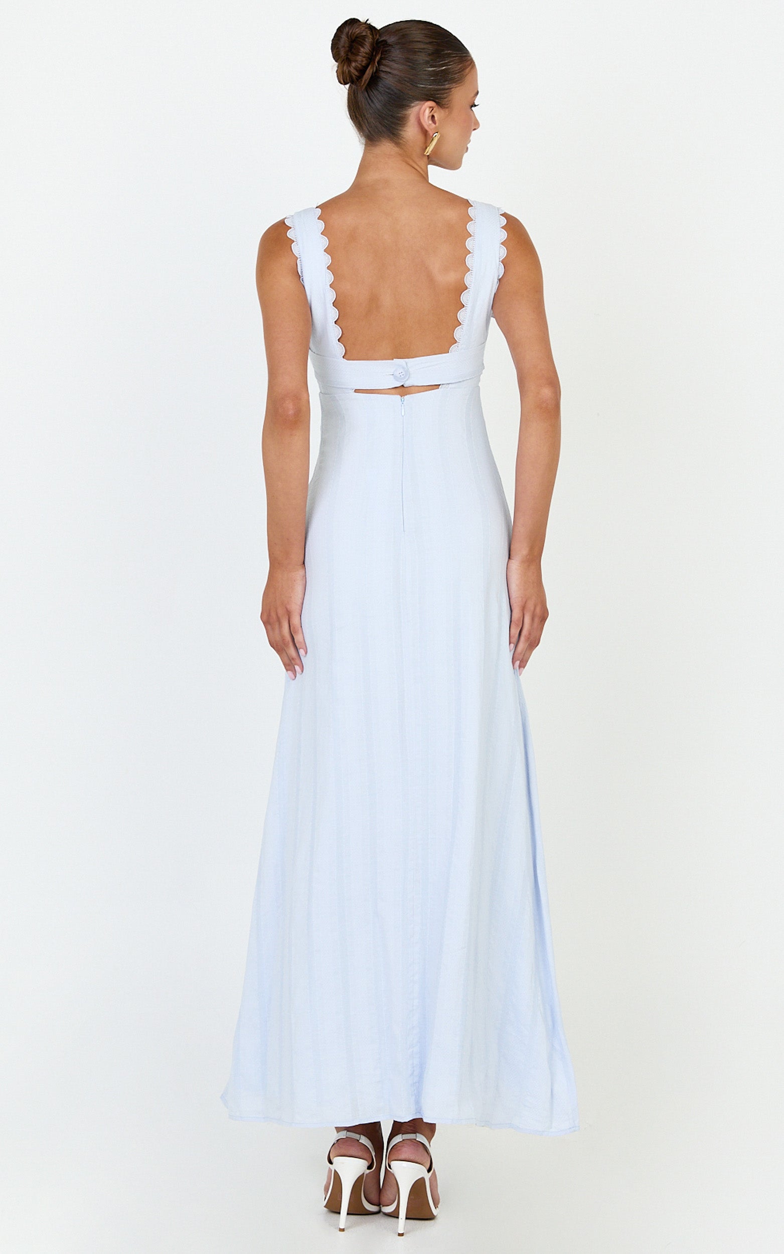 Roxanne Midi Elbise - Açık Mavi Kare Yaka Fit & Flare Elbise