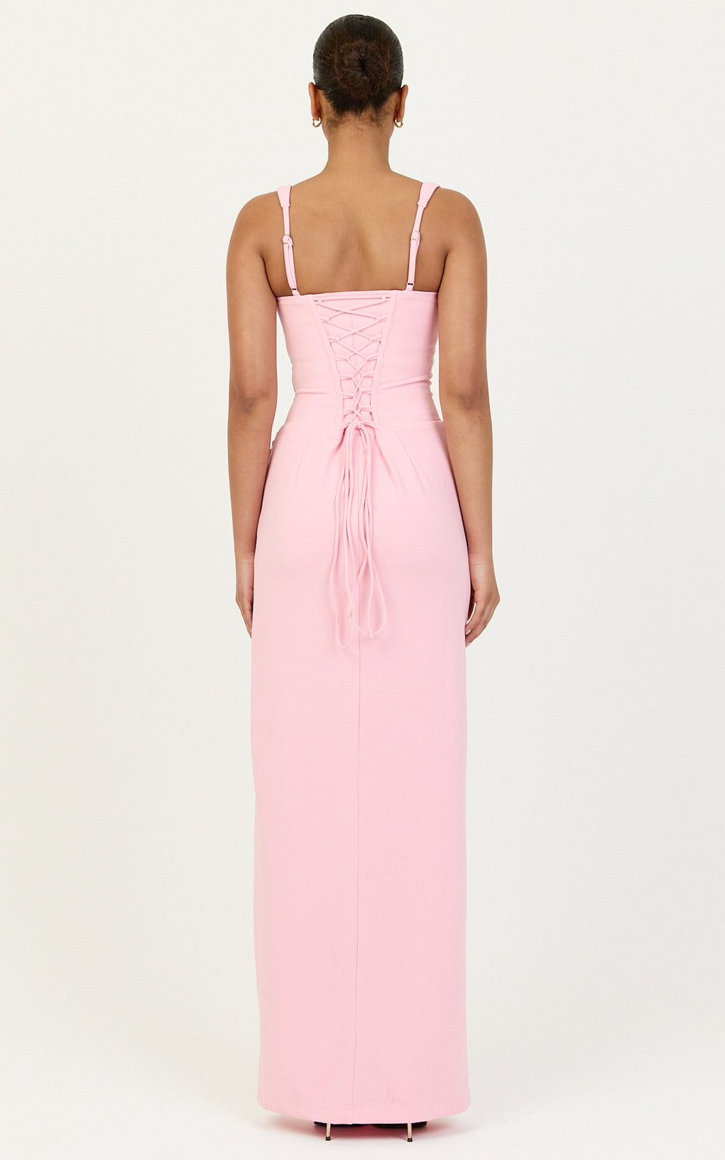 Amara Maxi Elbise - Pembe Korse Büstlü Bağcıklı Elbise