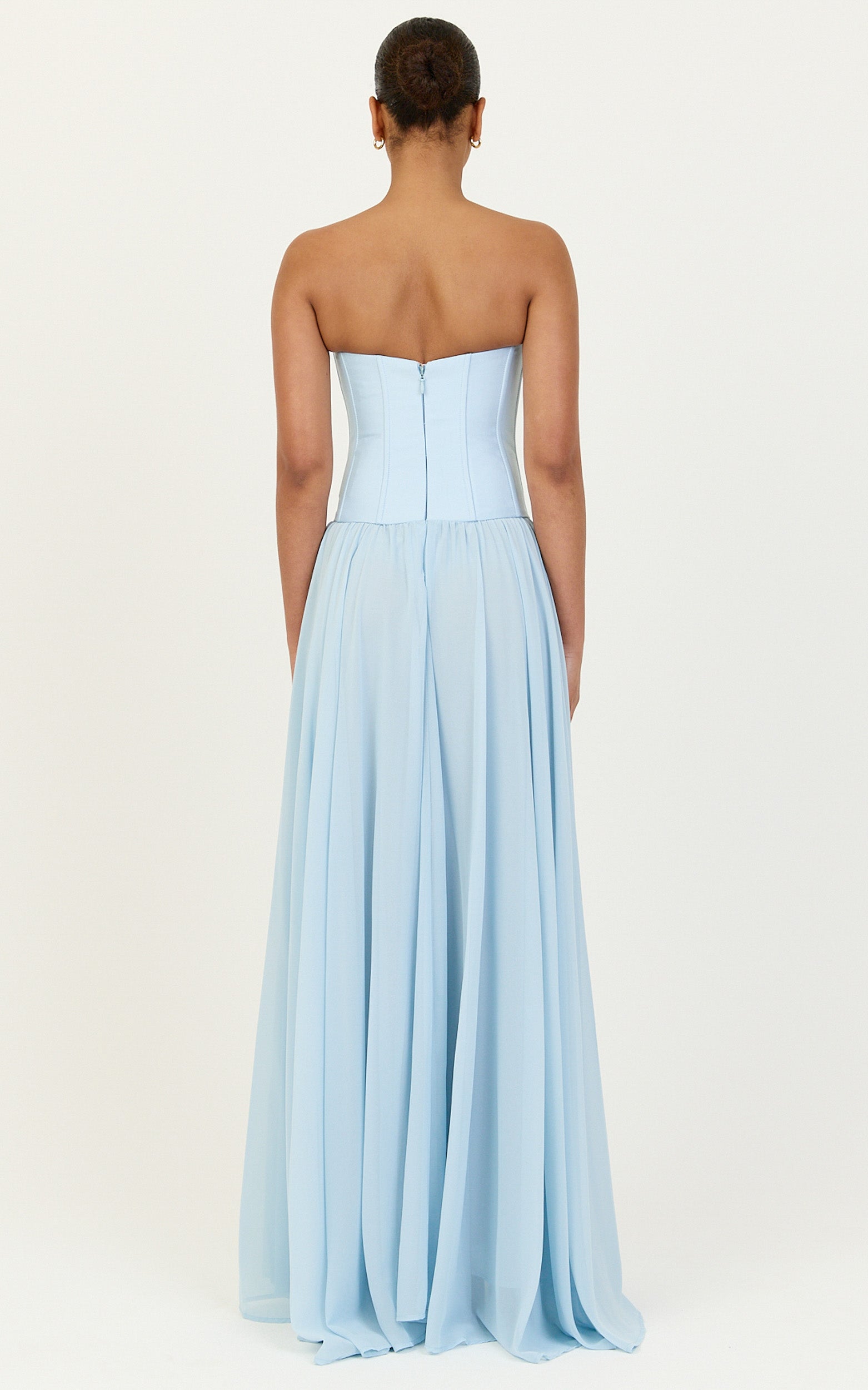 Eugene Maxi Elbise - Mavi Kontrast Straplez Fit & Flare Yüksek Yırtmaçlı Elbise