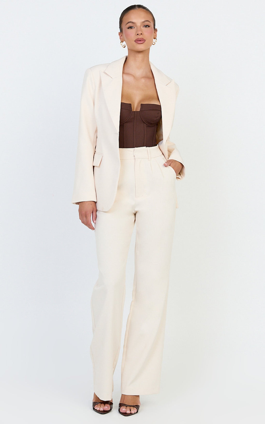 Brigitte Bodysuit - Çikolata Kalp Yaka Panelli Bodysuit
