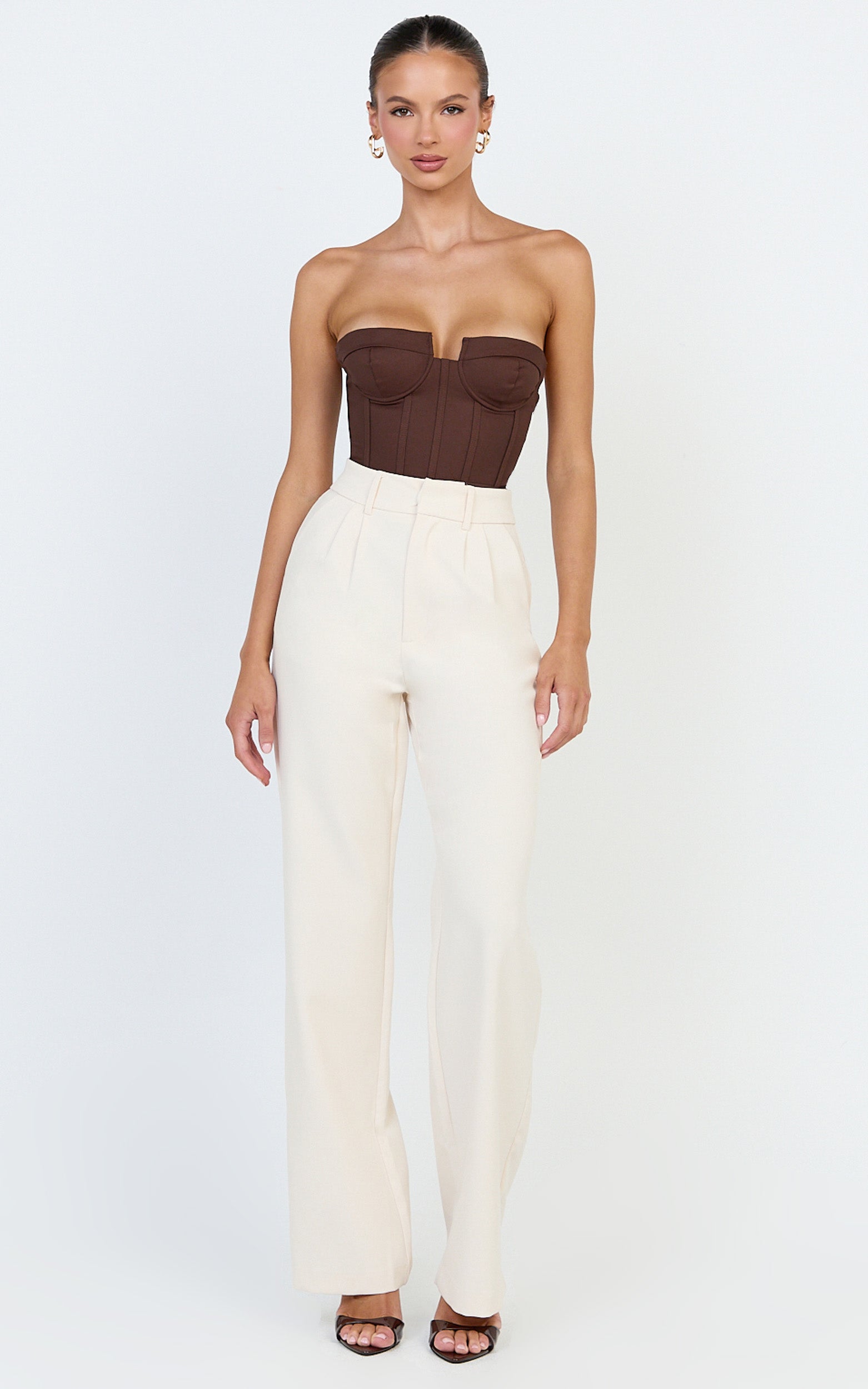 Brigitte Bodysuit - Çikolata Kalp Yaka Panelli Bodysuit