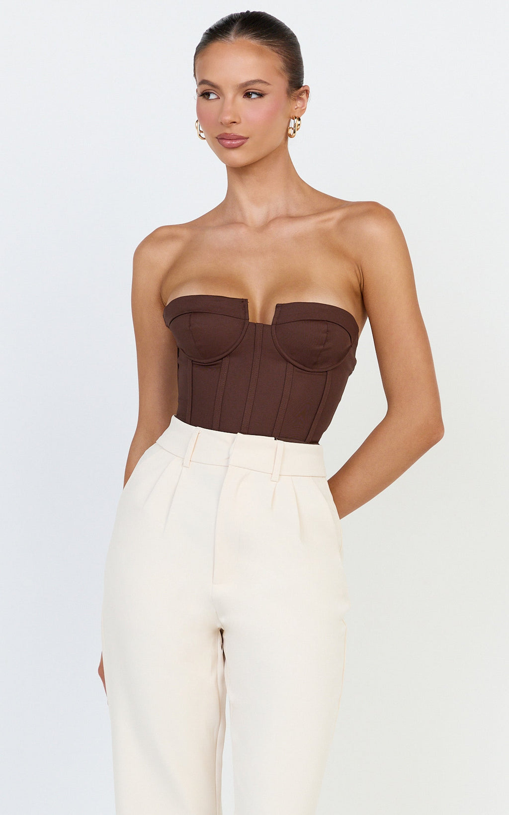 Brigitte Bodysuit - Çikolata Kalp Yaka Panelli Bodysuit