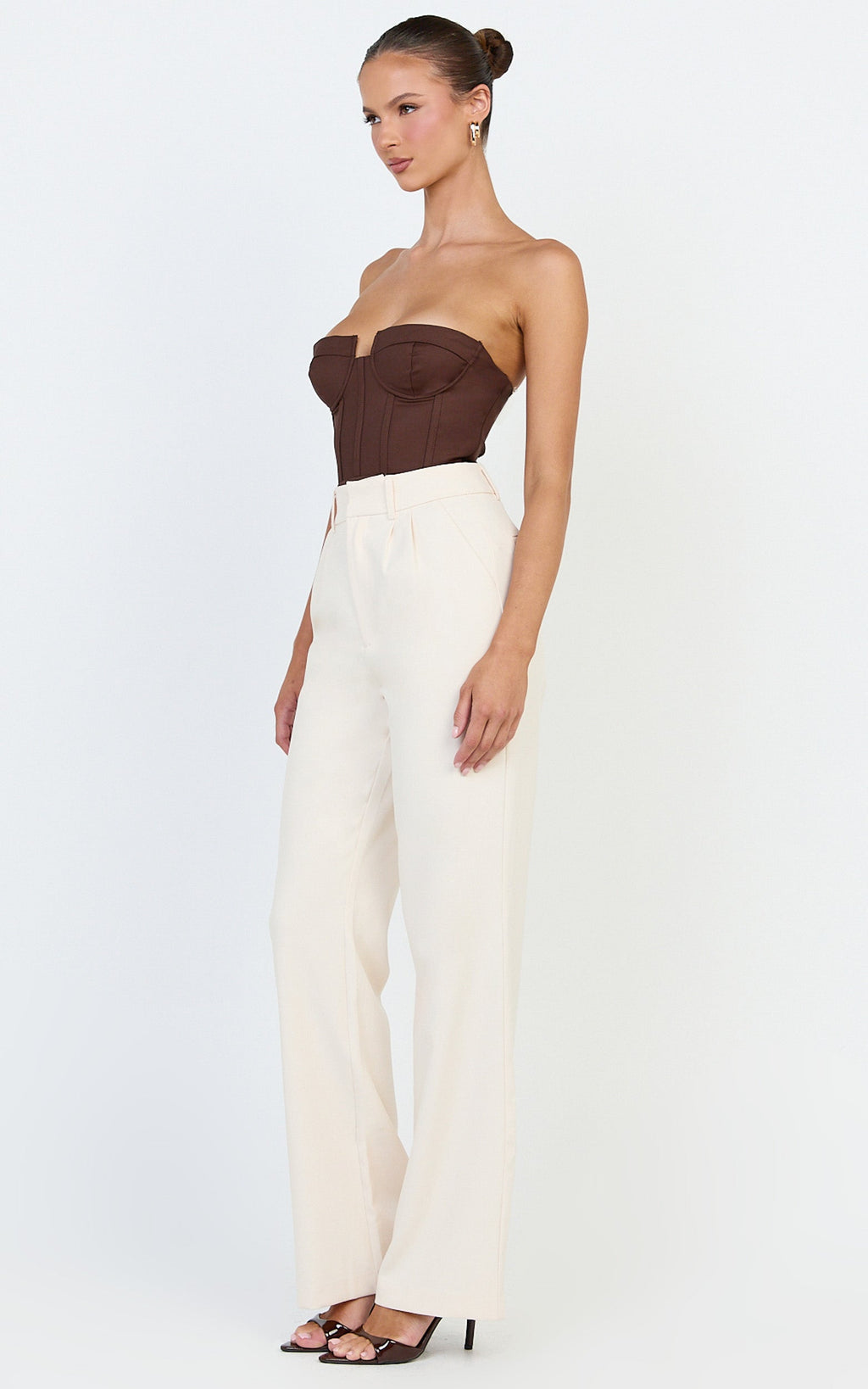 Brigitte Bodysuit - Çikolata Kalp Yaka Panelli Bodysuit