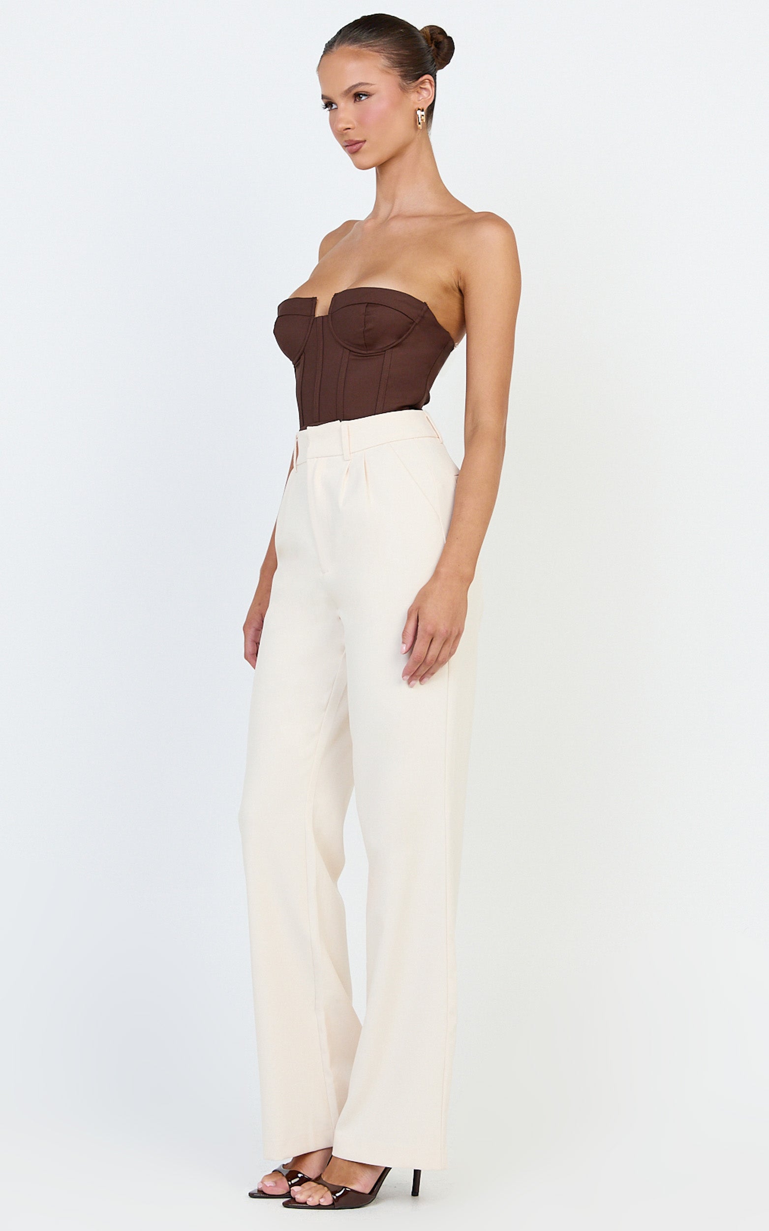 Brigitte Bodysuit - Çikolata Kalp Yaka Panelli Bodysuit