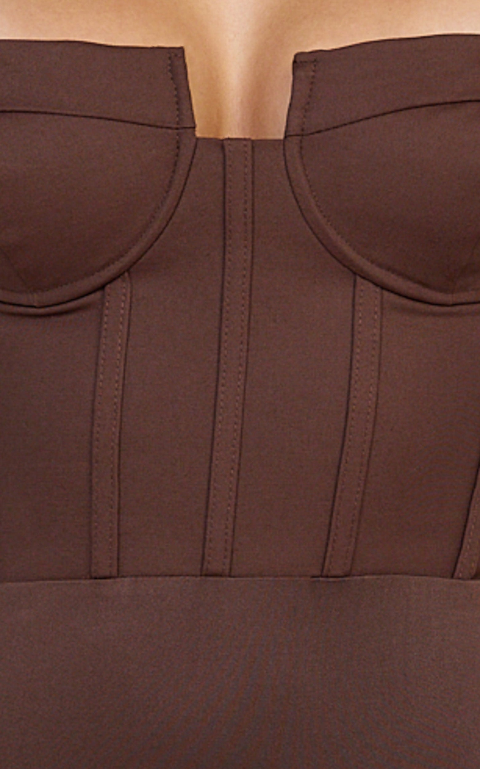 Brigitte Bodysuit - Çikolata Kalp Yaka Panelli Bodysuit