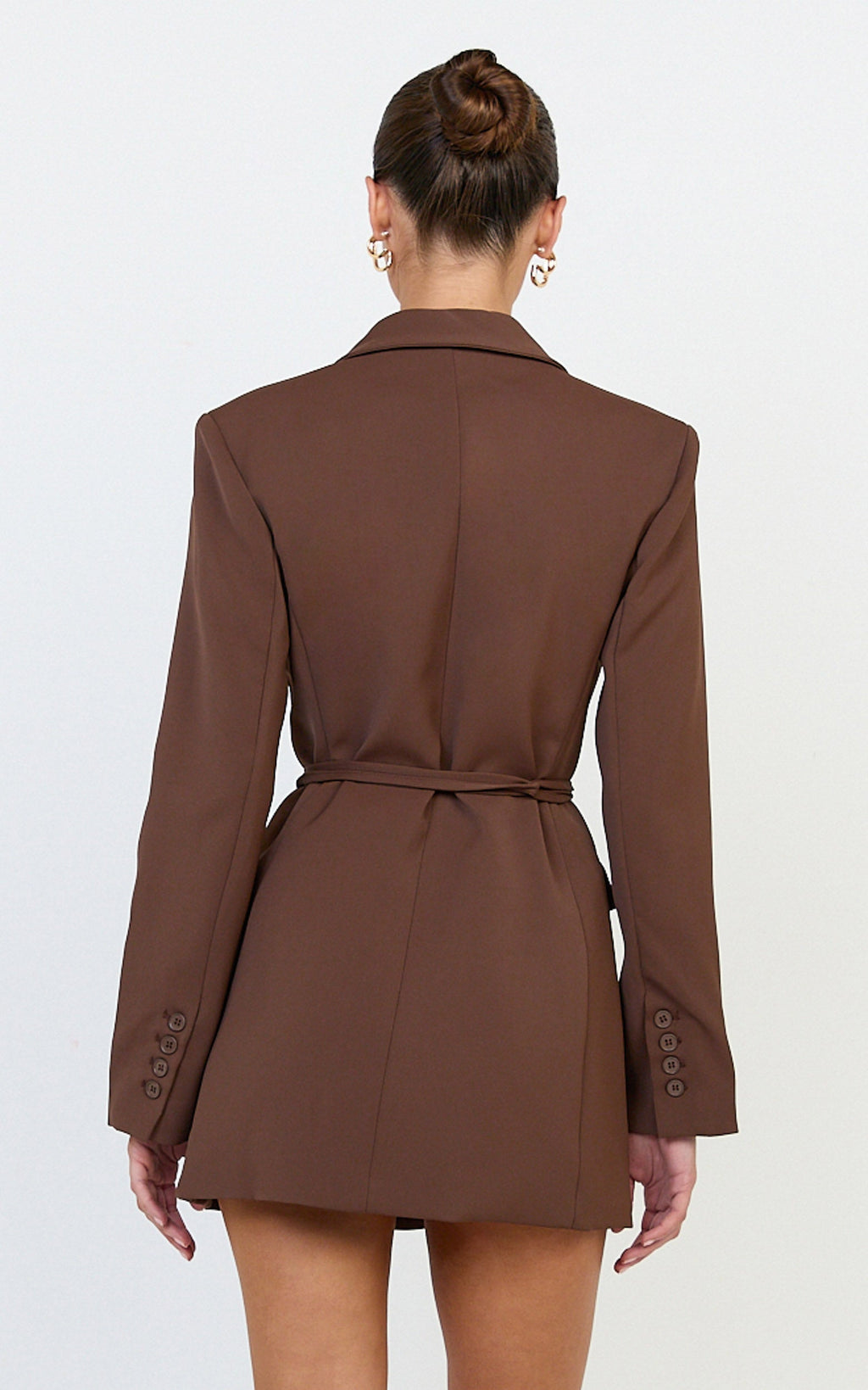 Harlee Mini Elbise - Mocha Kemerli Beli Oturan Blazer Elbise