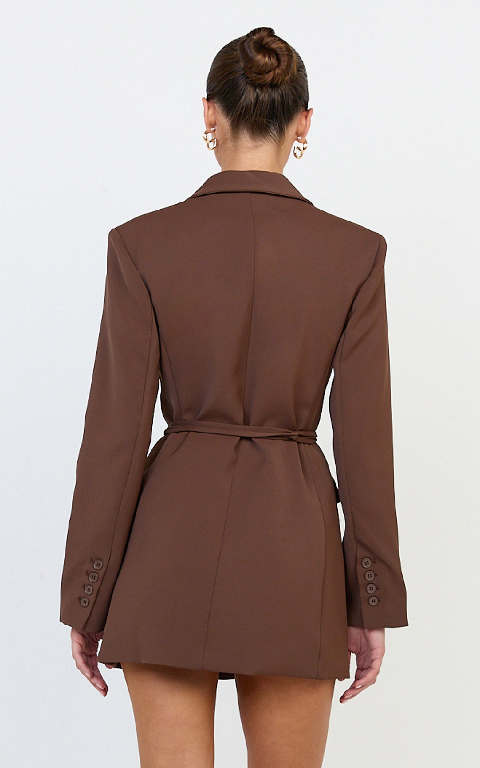Harlee Mini Elbise - Mocha Kemerli Beli Oturan Blazer Elbise