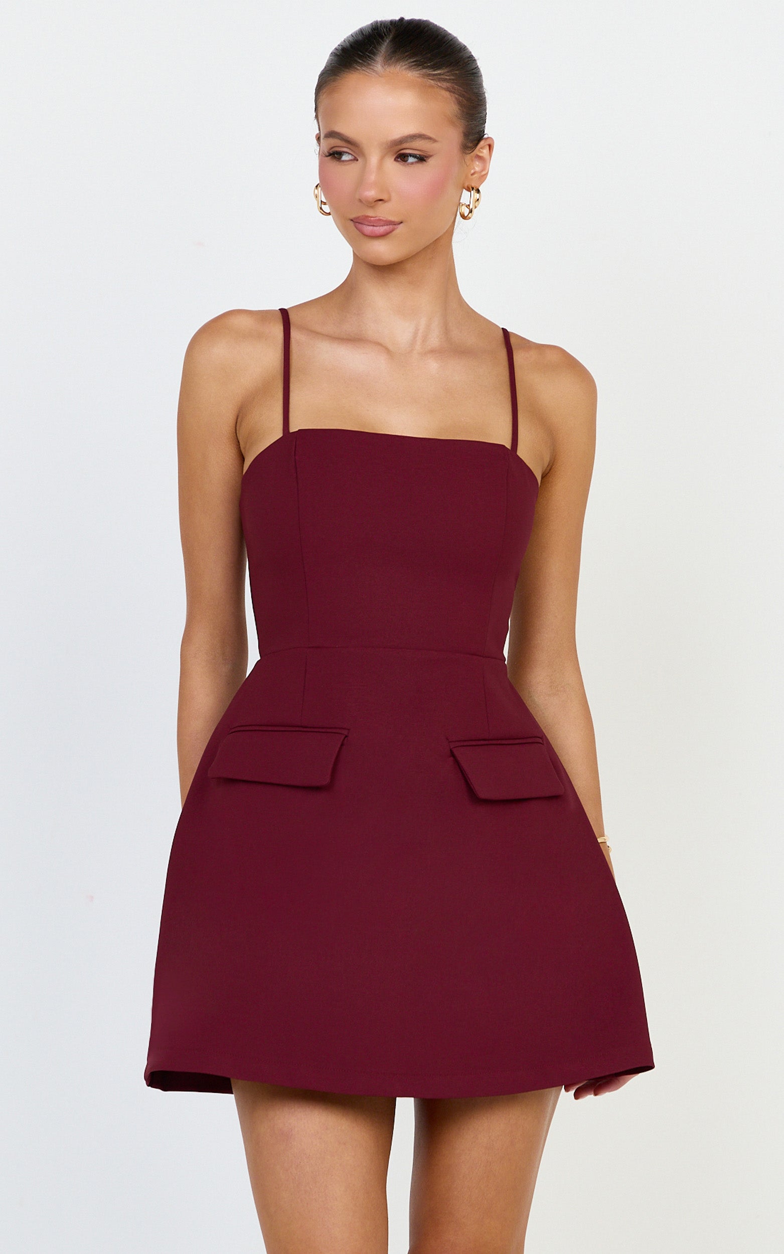 Katia Mini Elbise - Bordo Askılı Korse A Kesim Elbise