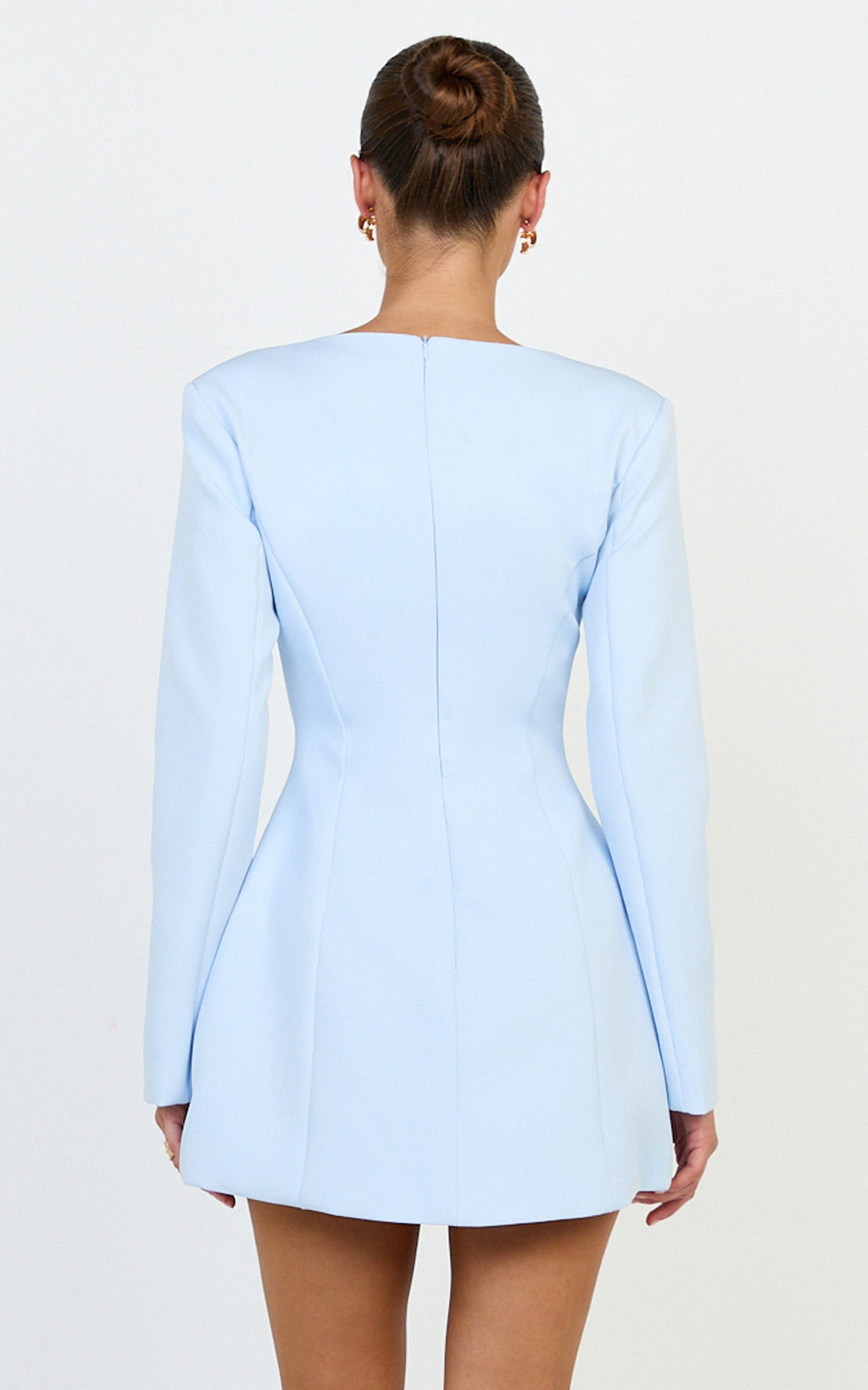 Lavender Mini Elbise - Bebek Mavisi Geniş Yaka Düğmeli Blazer Elbise
