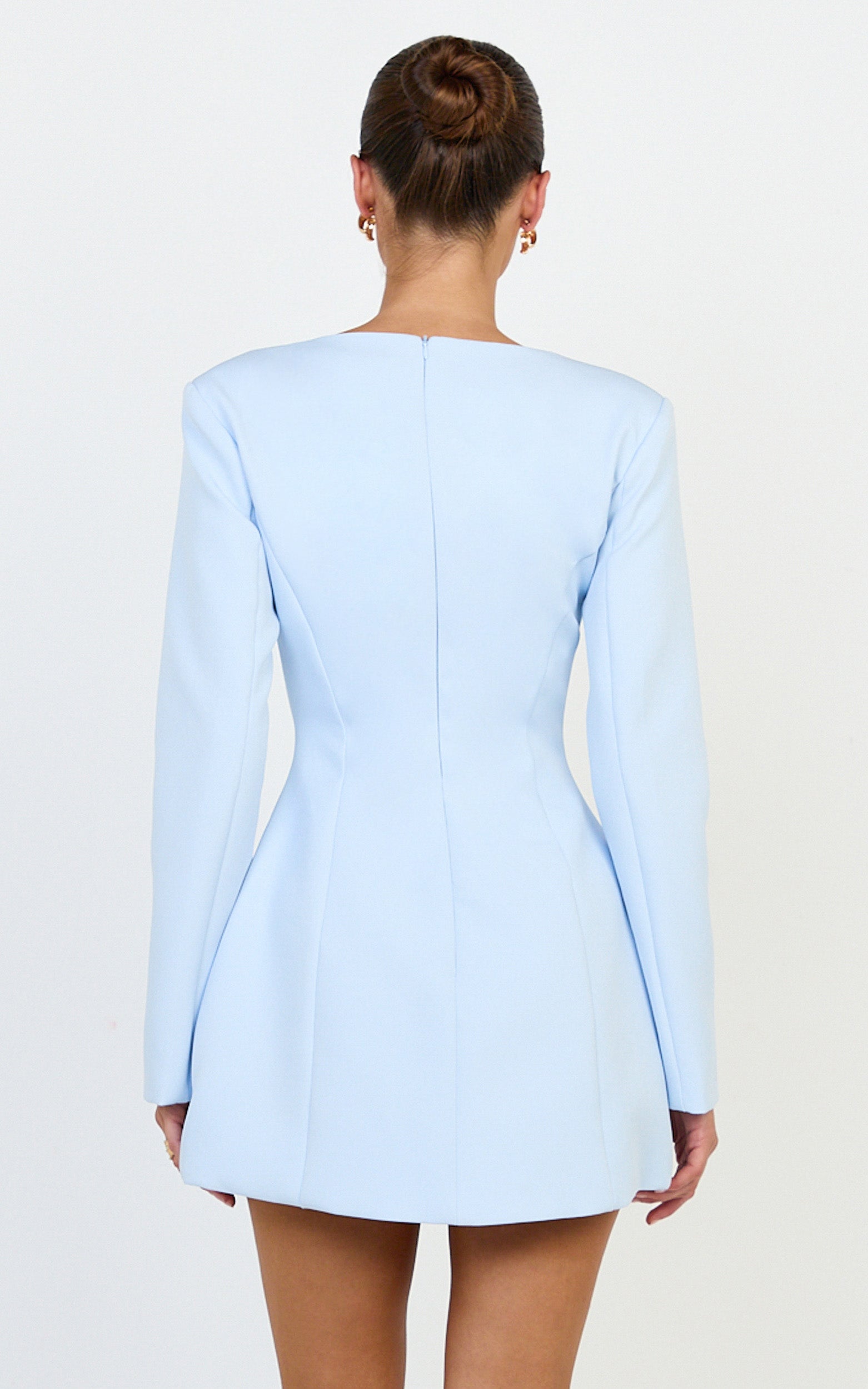 Lavender Mini Elbise - Bebek Mavisi Geniş Yaka Düğmeli Blazer Elbise
