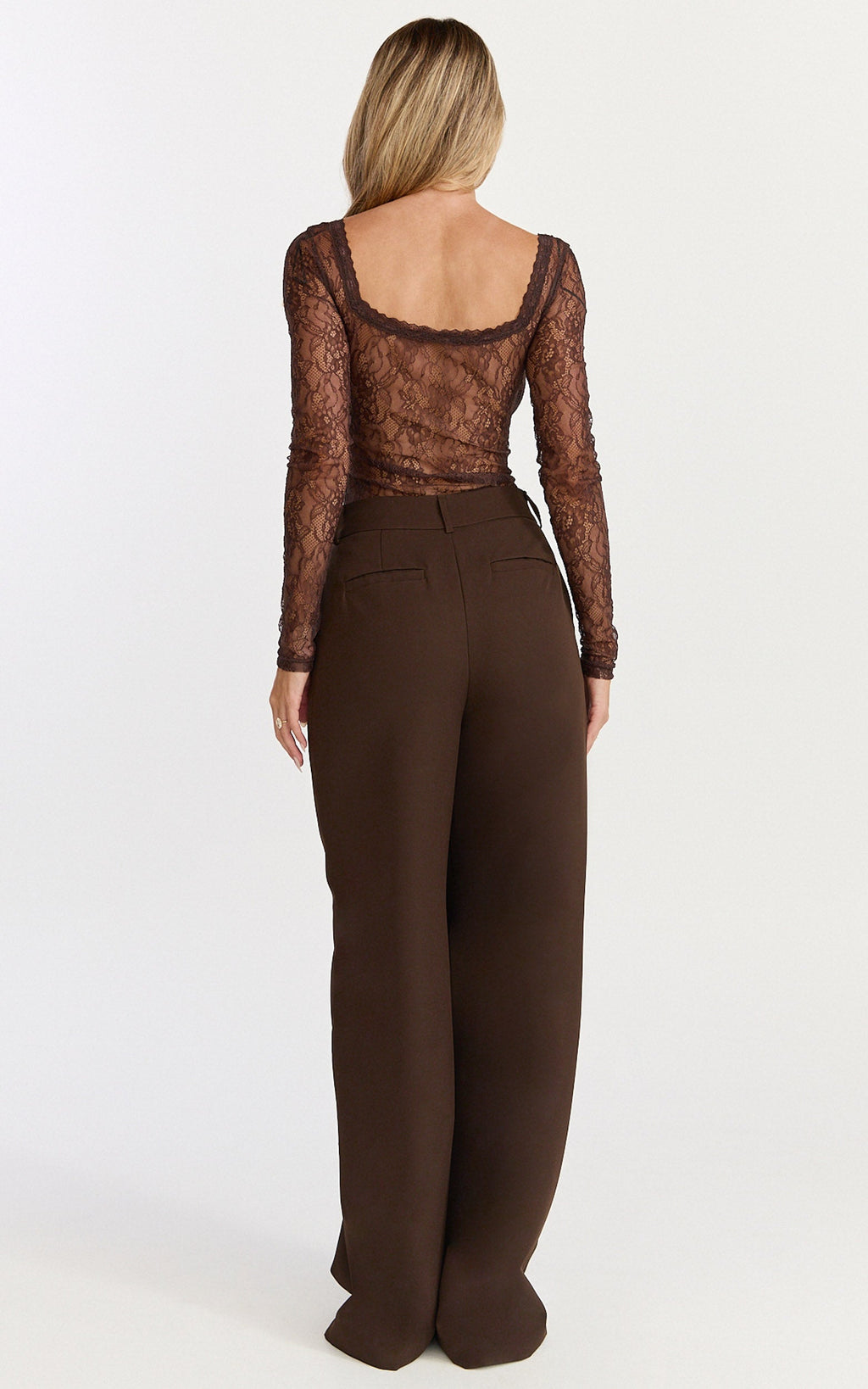 Cynthia Bodysuit - Çikolata Uzun Kollu Dantel Bodysuit