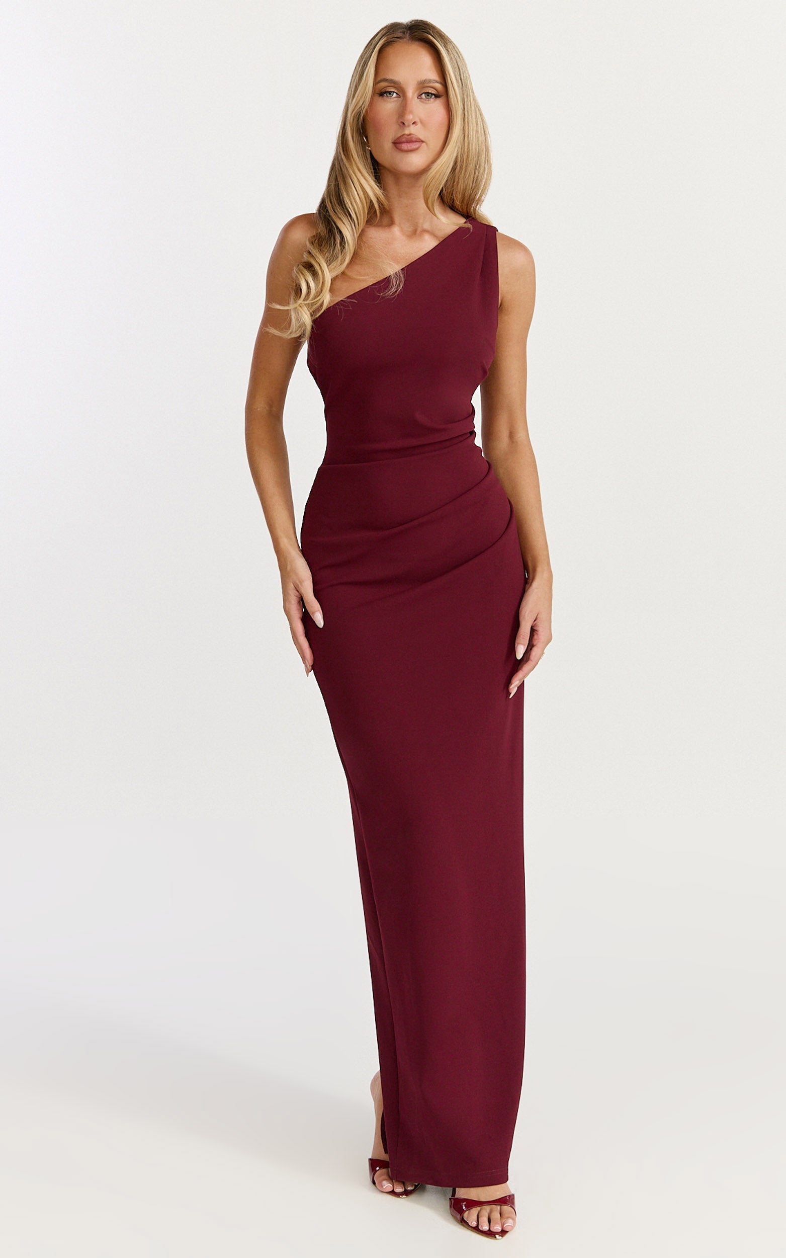 Criselda Maxi Elbise - Tek Omuz Elbise - Bordo