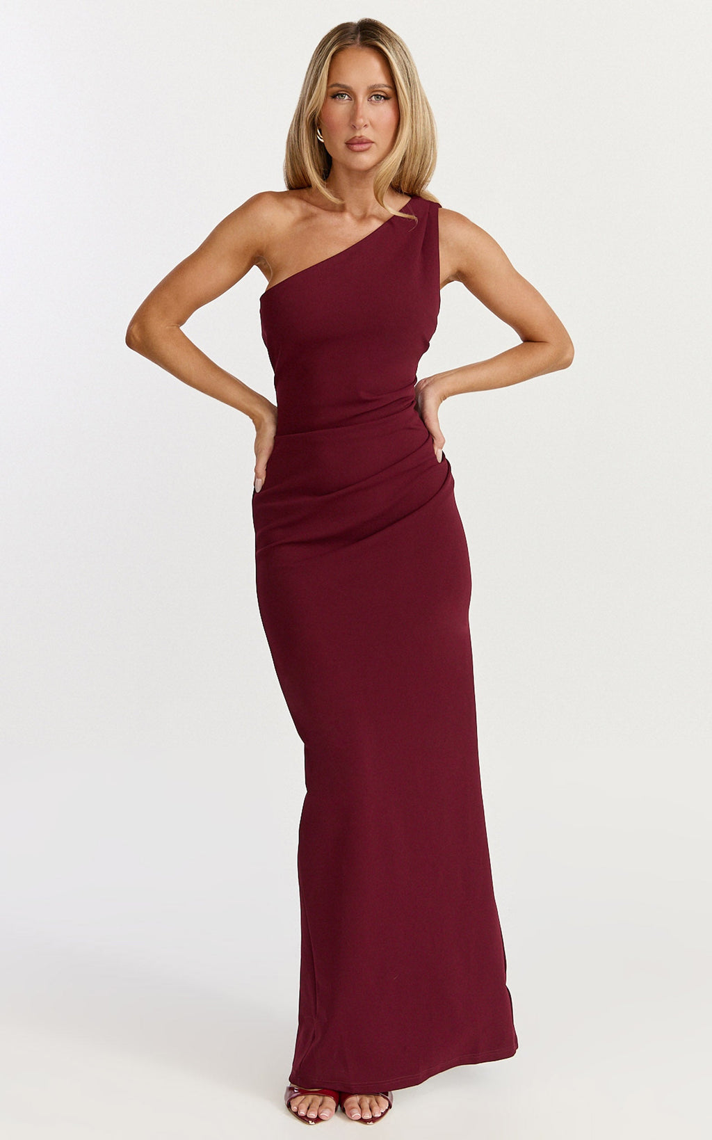 Criselda Maxi Elbise - Tek Omuz Elbise - Bordo