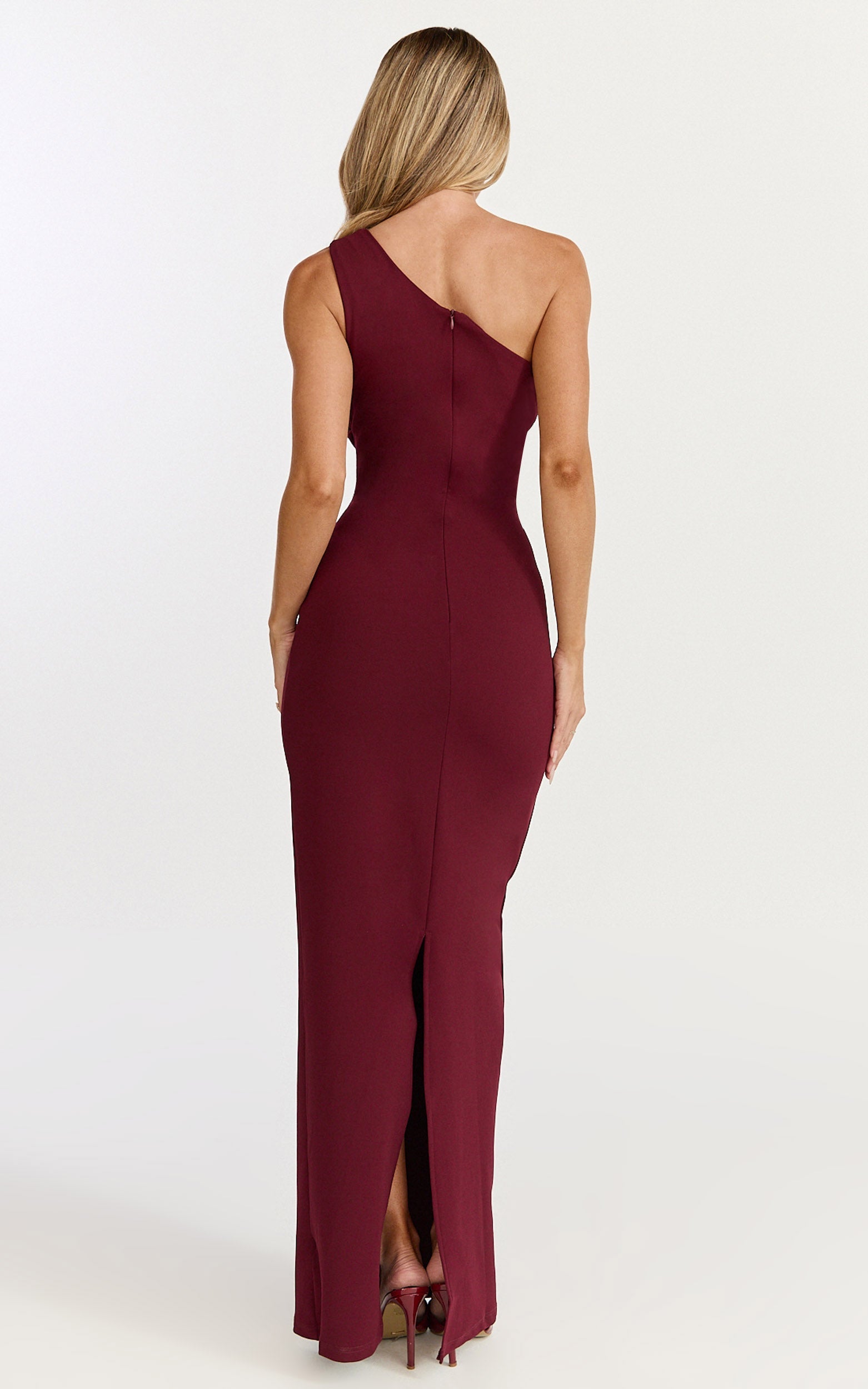 Criselda Maxi Elbise - Tek Omuz Elbise - Bordo