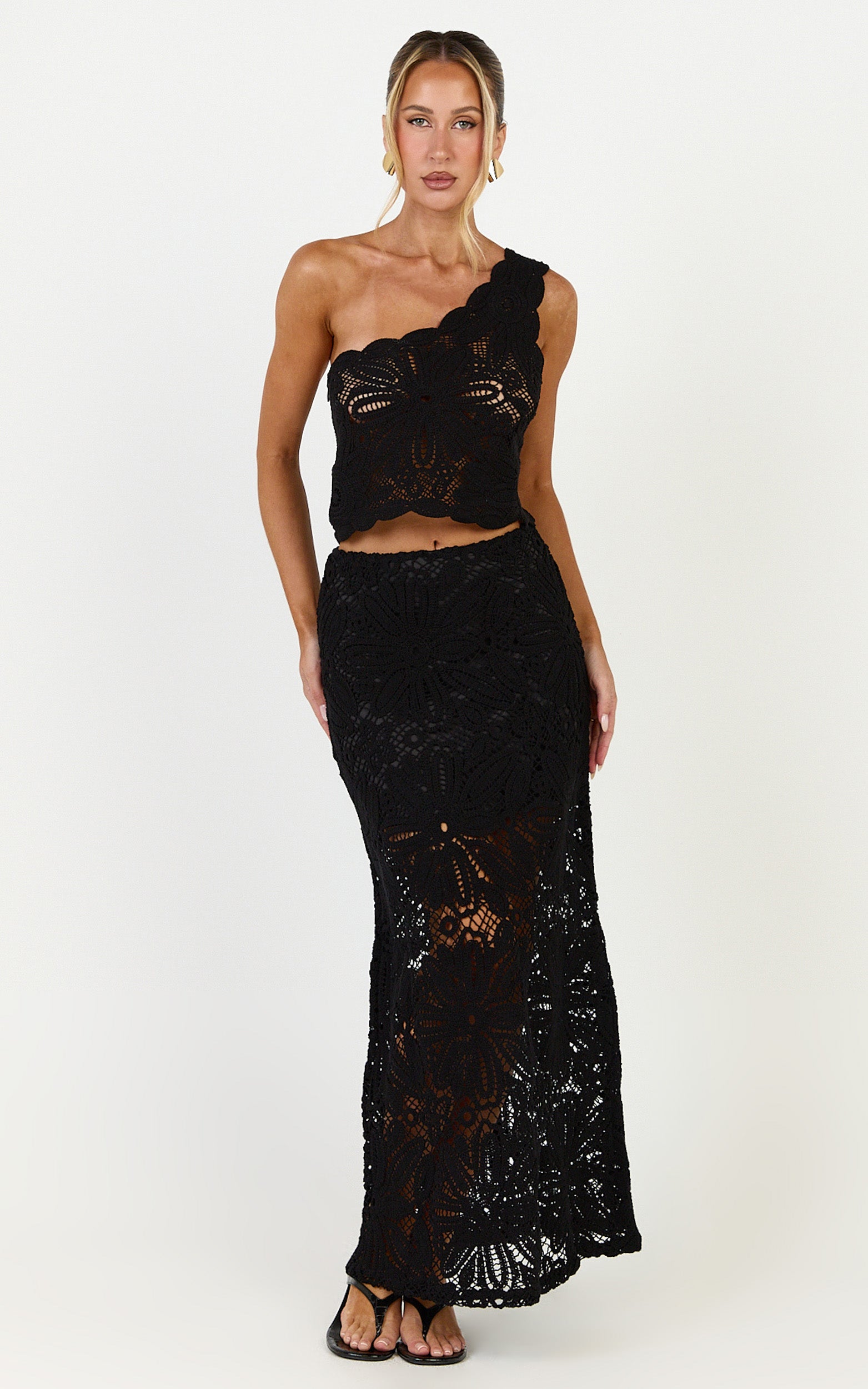 Charlene Maxi Etek - Siyah Tığ İşi Fit & Flare Etek