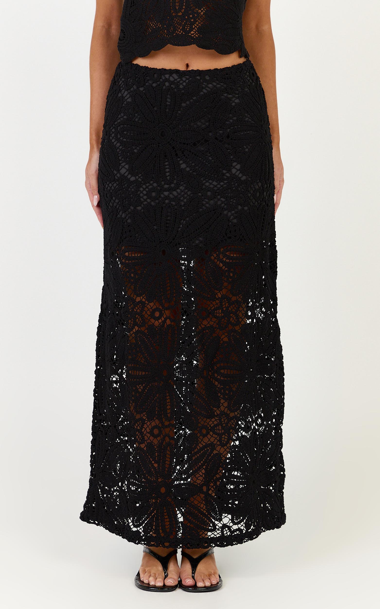 Charlene Maxi Etek - Siyah Tığ İşi Fit & Flare Etek