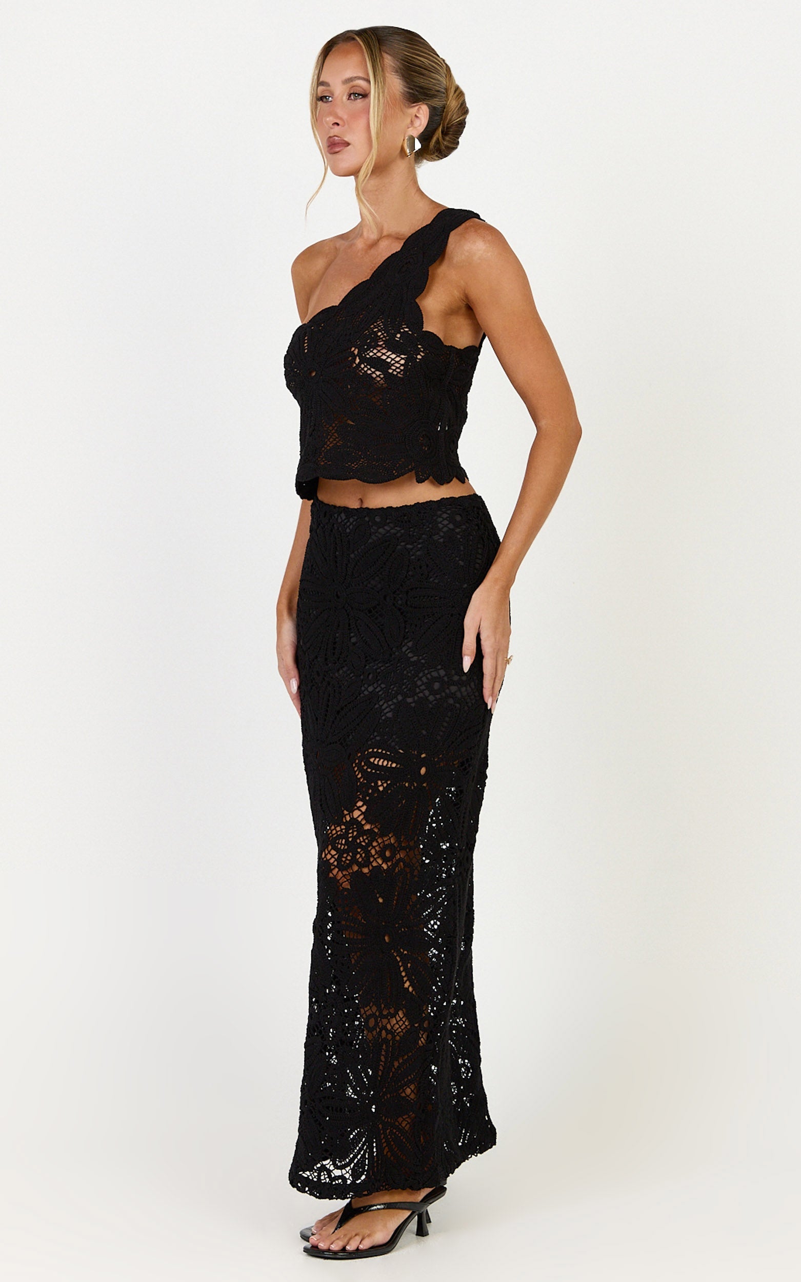Charlene Maxi Etek - Siyah Tığ İşi Fit & Flare Etek