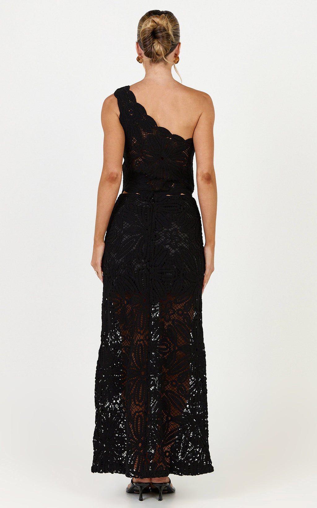 Charlene Maxi Etek - Siyah Tığ İşi Fit & Flare Etek