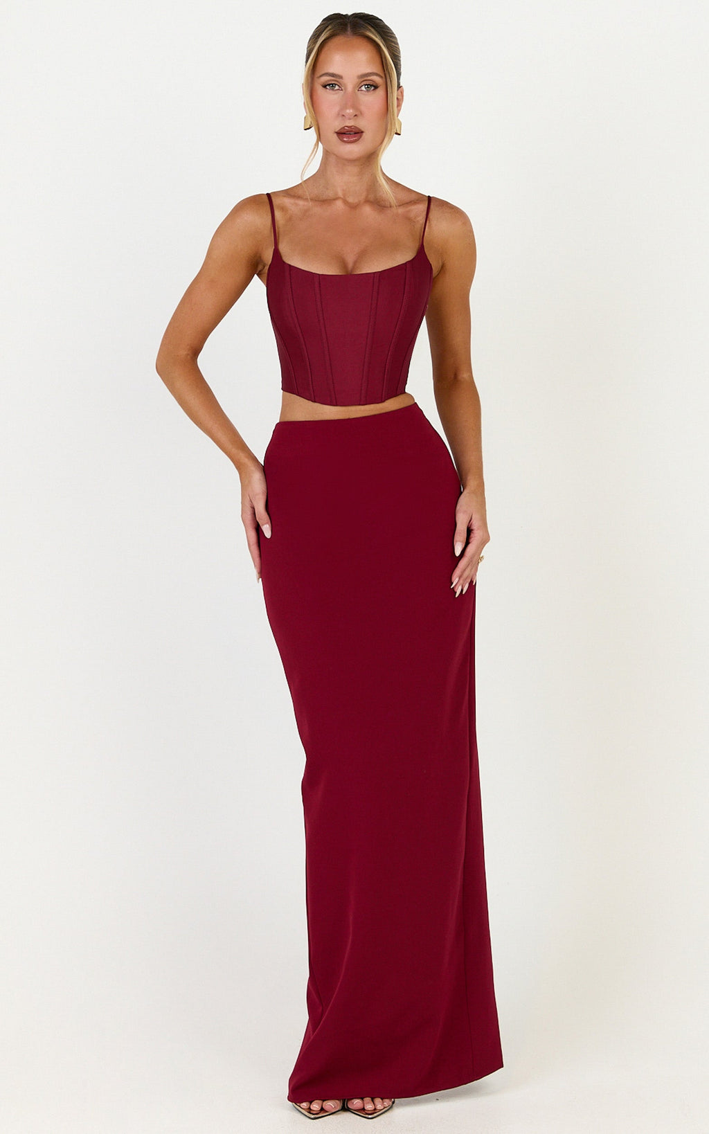 Marais Maxi Etek - Bordo Sütun Kesim Etek