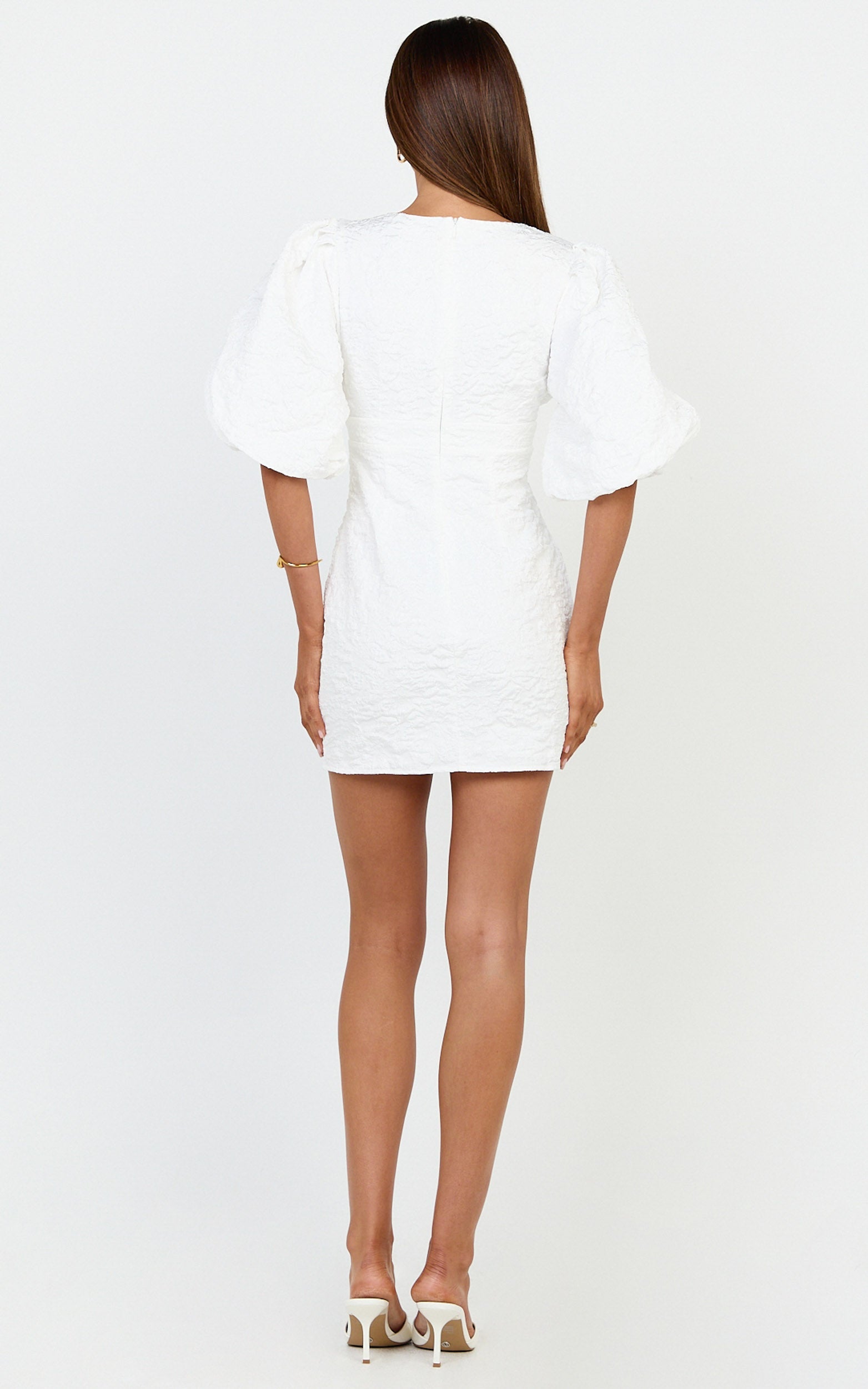 Miley Mini Elbise - Beyaz V Yaka Bodycon Elbise