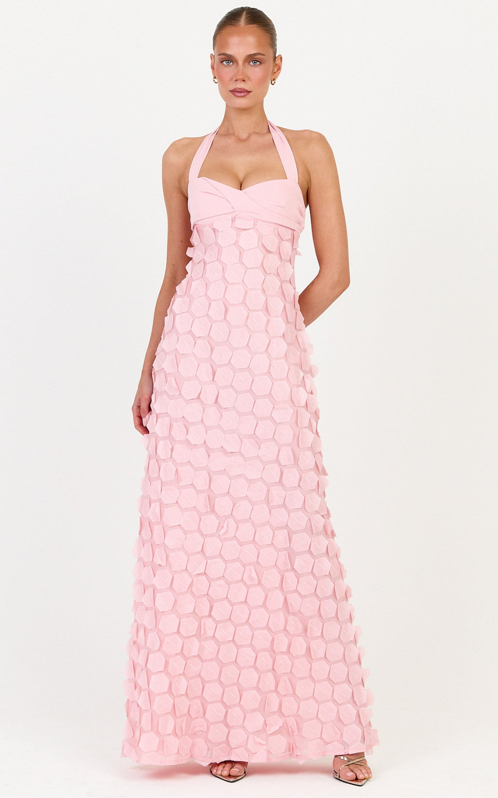 Sloane Maxi Elbise - Pembe Kalp Yaka Boyundan Bağlamalı Elbise