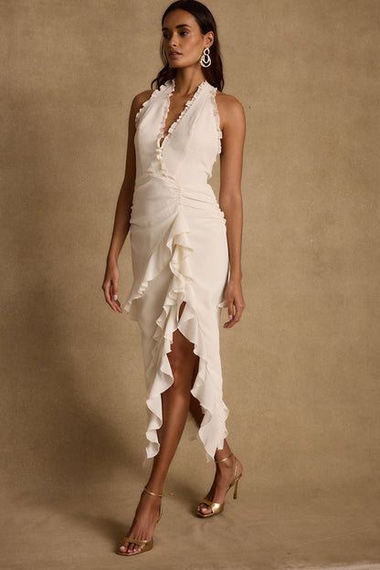 Aria Krem Halter Maxi Elbise