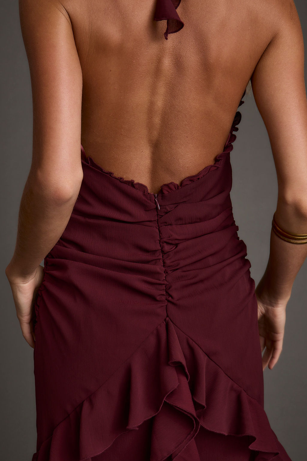 Aria Bordo Halter Maxi Elbise