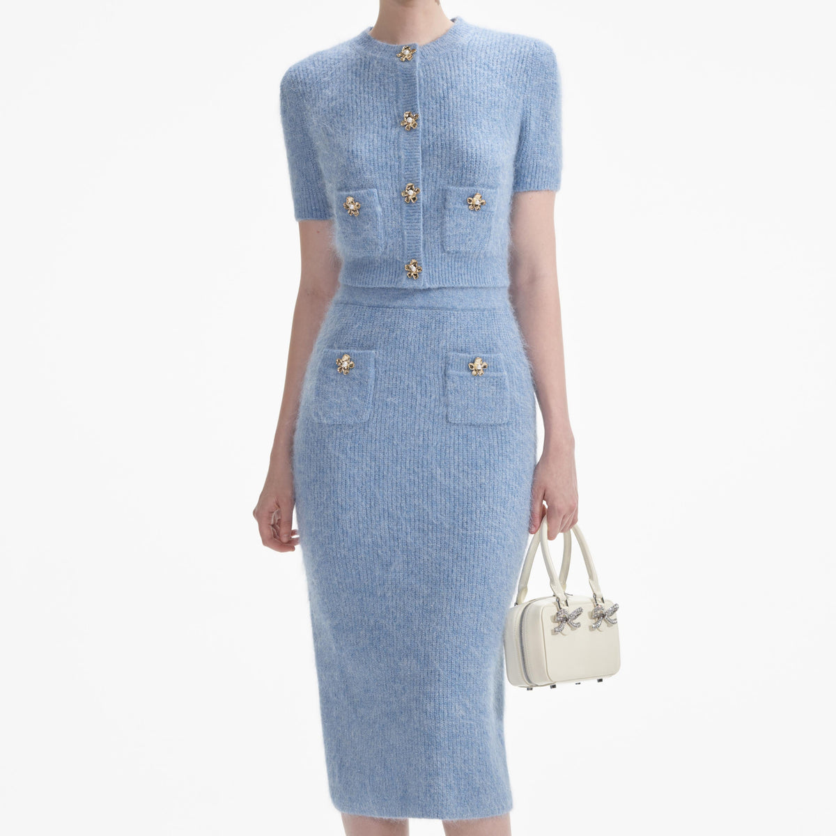 Mavi Yumuşak Örme Midi Etek
