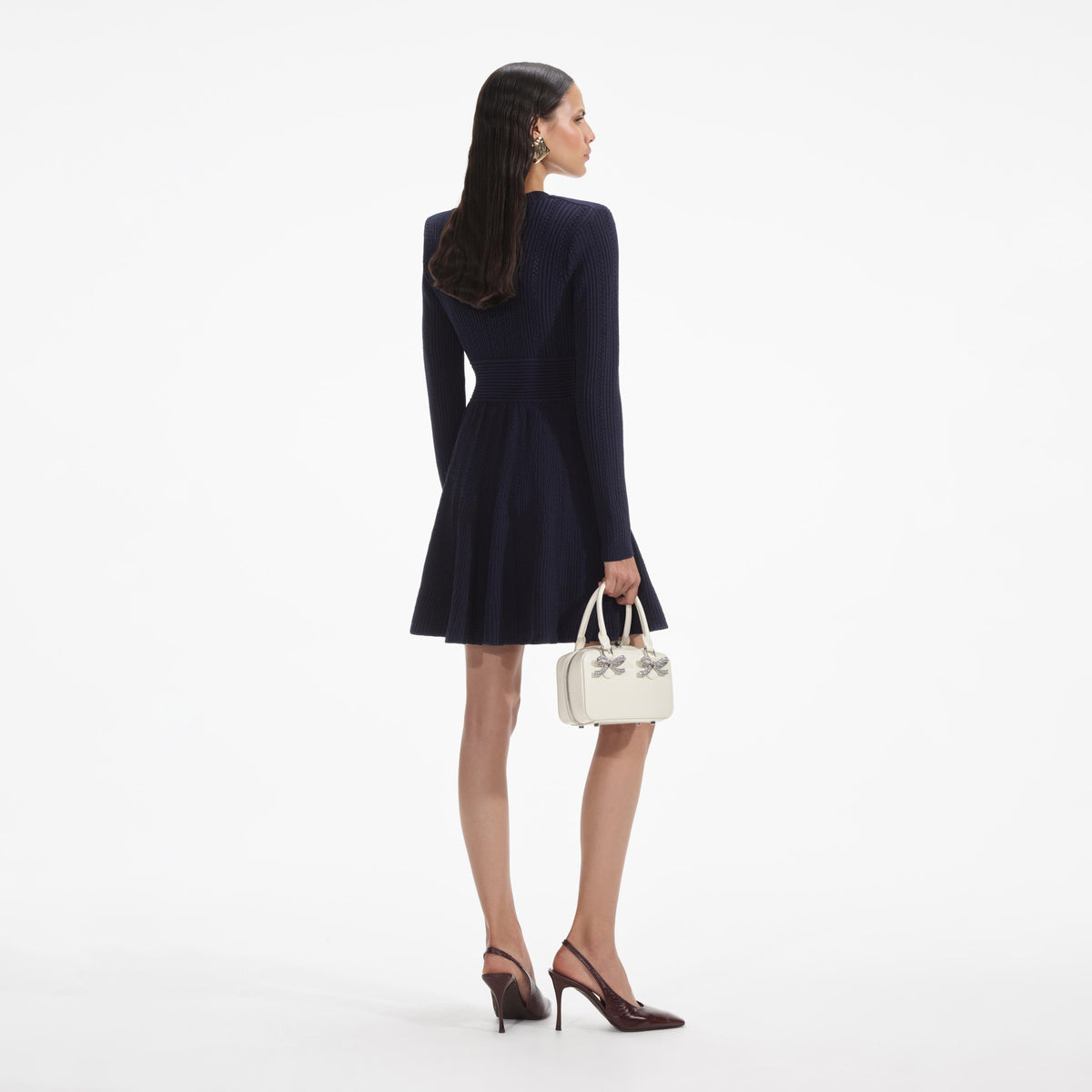 Lacivert Pointelle Örgü Mini Elbise