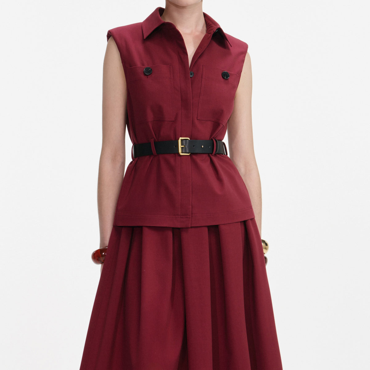 Bordo Twill Kemerli Midi Elbise
