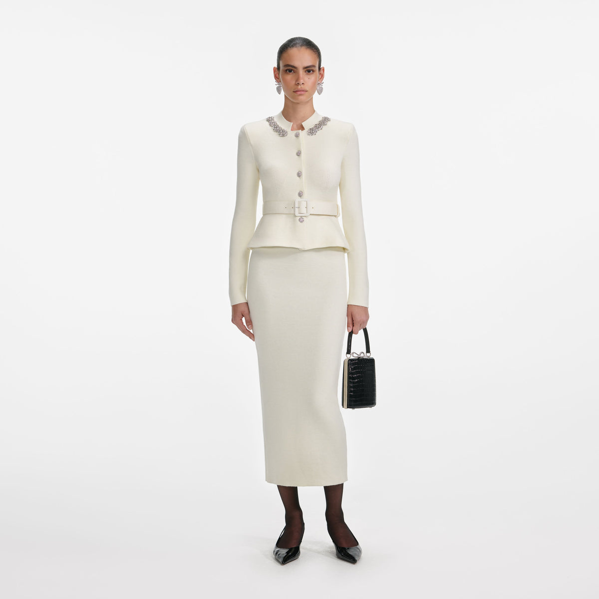Krem Yün Peplum Örgü Midi Elbise