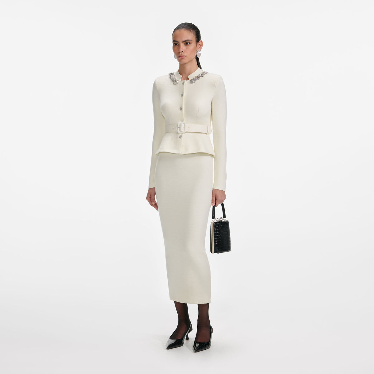 Krem Yün Peplum Örgü Midi Elbise
